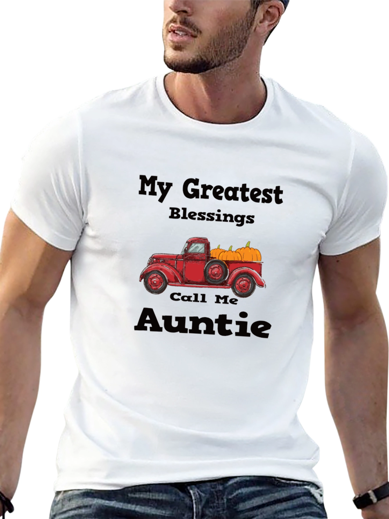 Auntie Blessings T-Shirt - Truck & Pumpkins Design