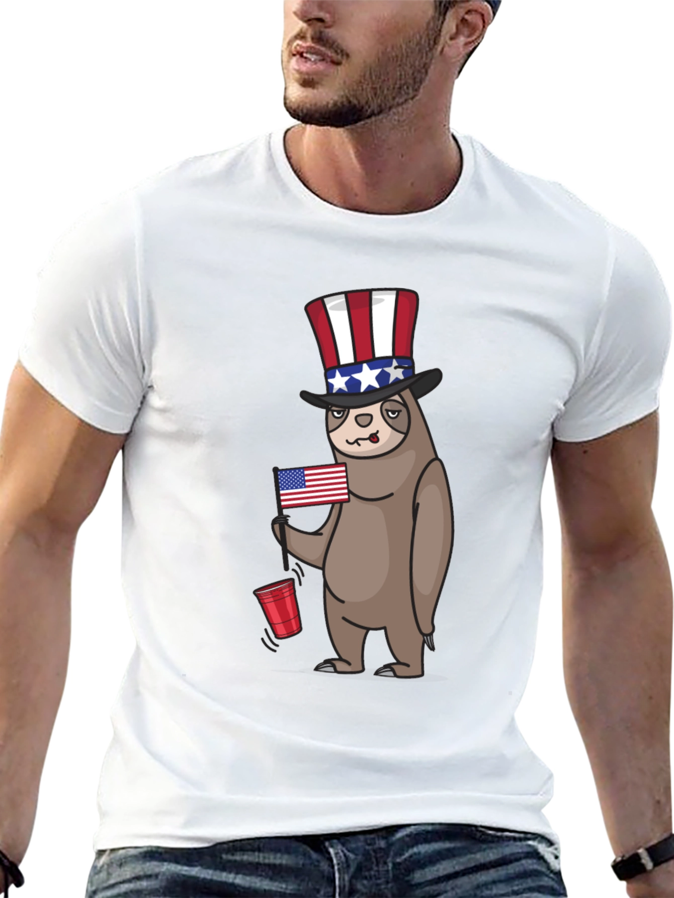 Patriotic Sloth Mens Black T-Shirt