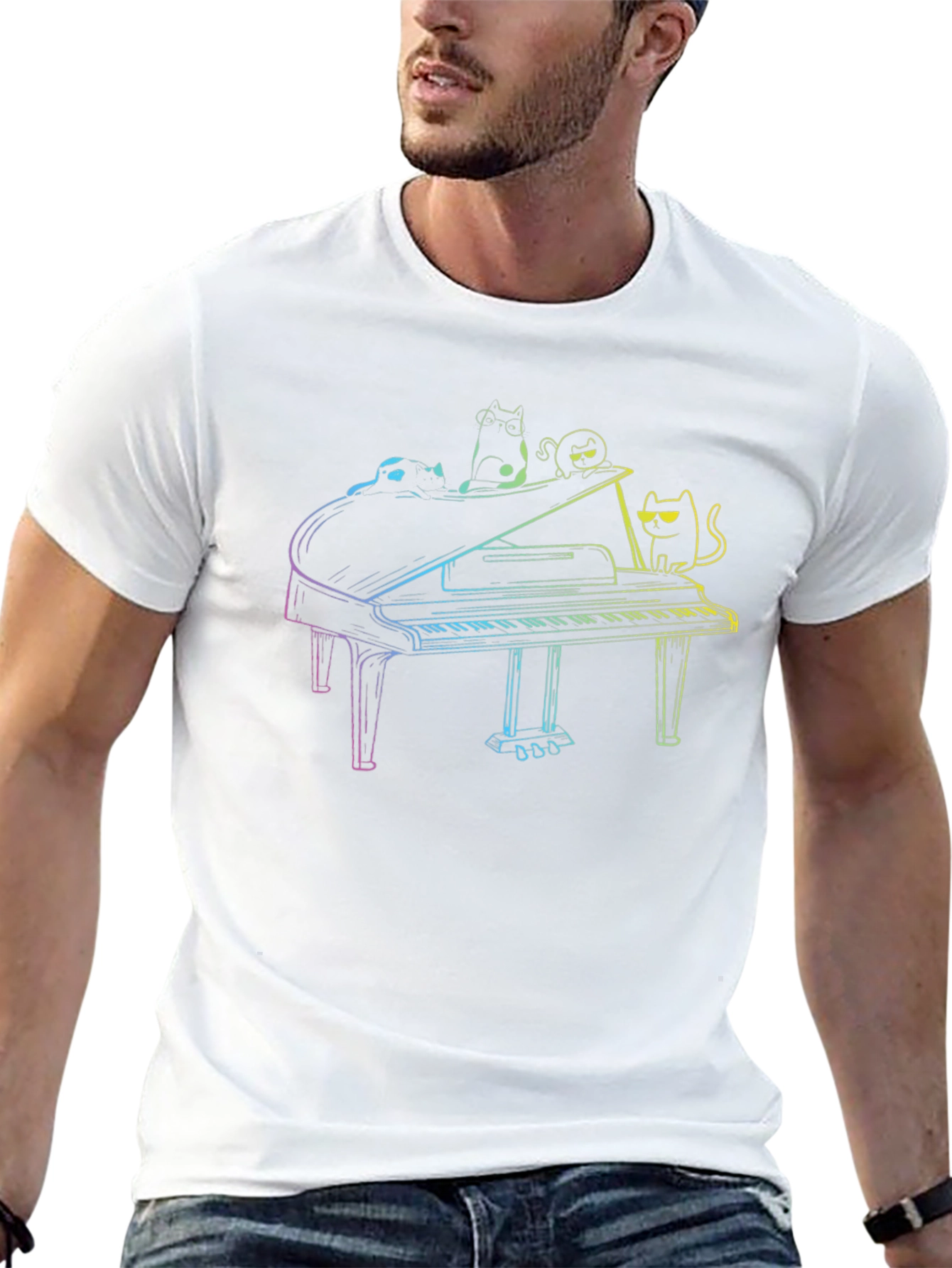 Cats Playing Piano T-Shirt - Black