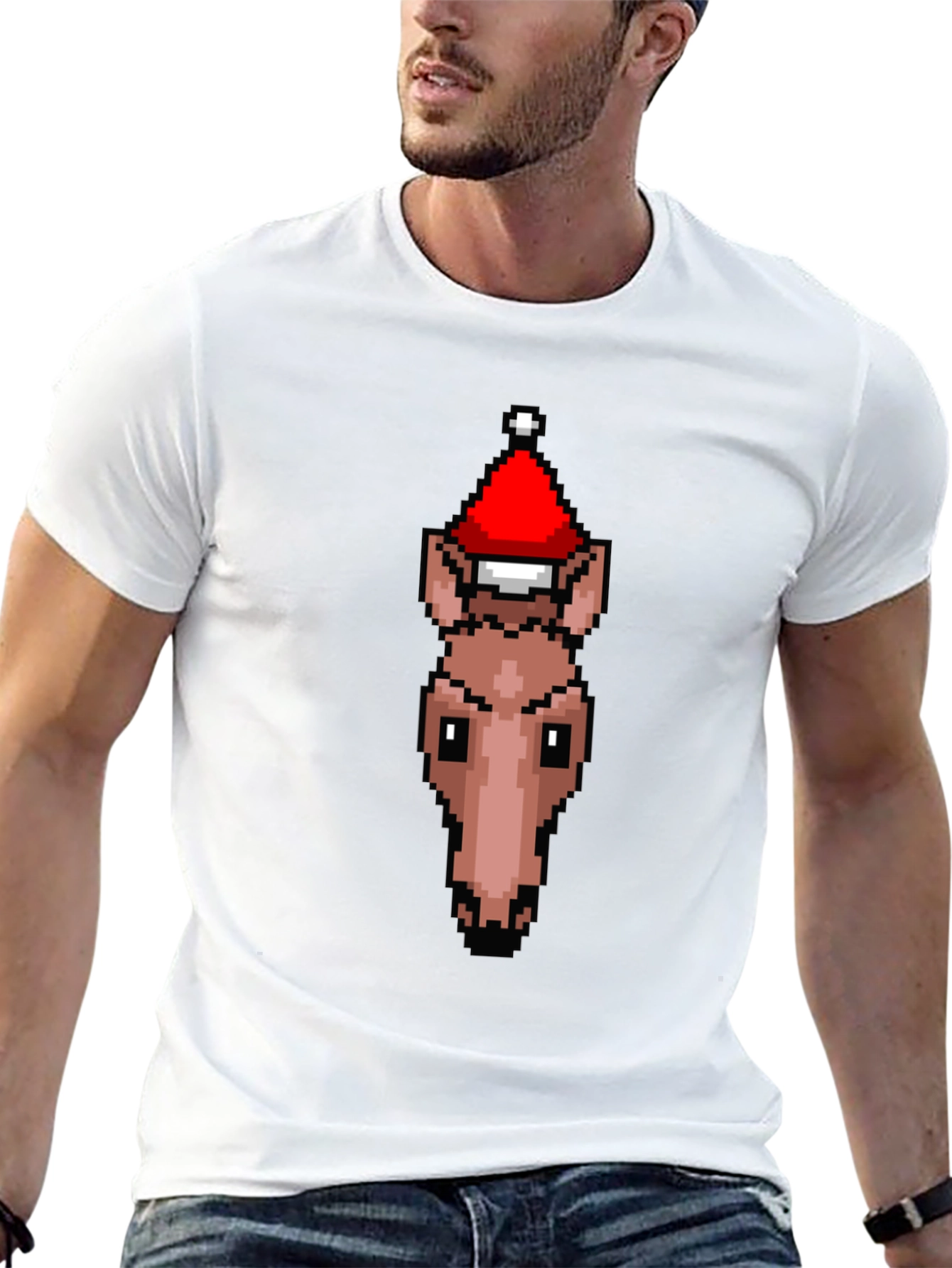 Pixel Art Horse Santa Hat T-Shirt