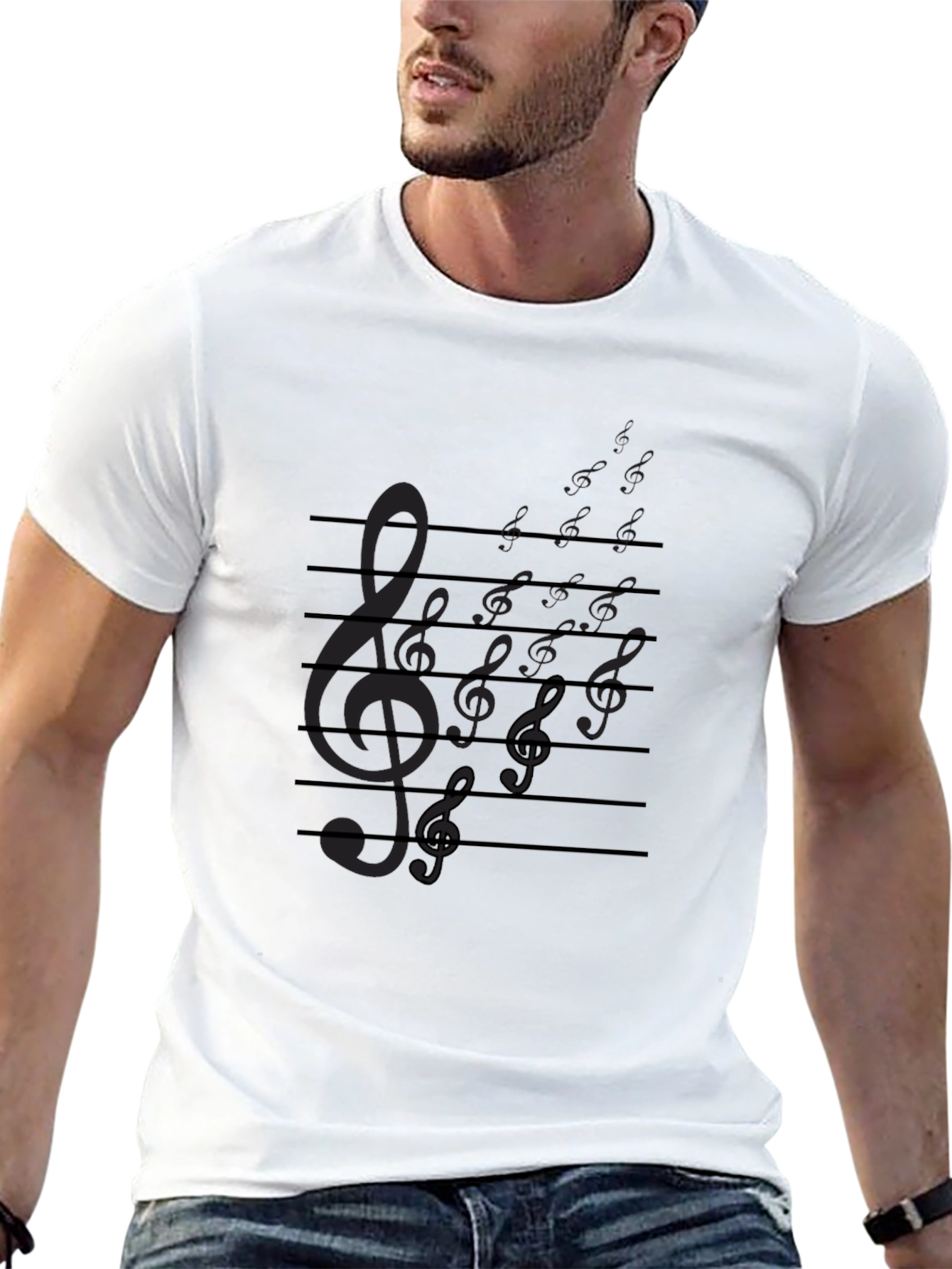Musical Notes Graphic Tee - Black Cotton T-Shirt