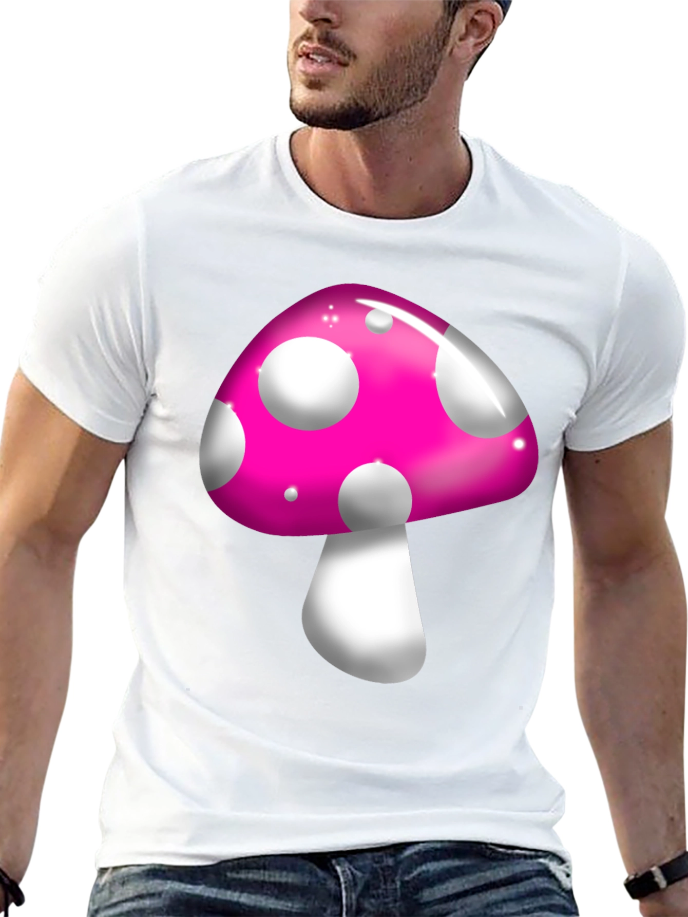 Funky Mushroom Graphic Tee - Black Casual T-Shirt