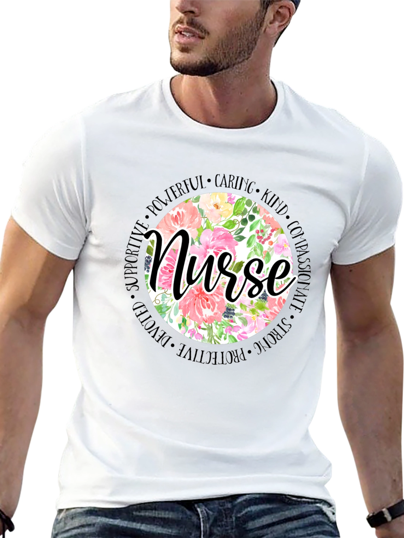 Floral Nurse T-Shirt - Caring Kind Compassionate Tee