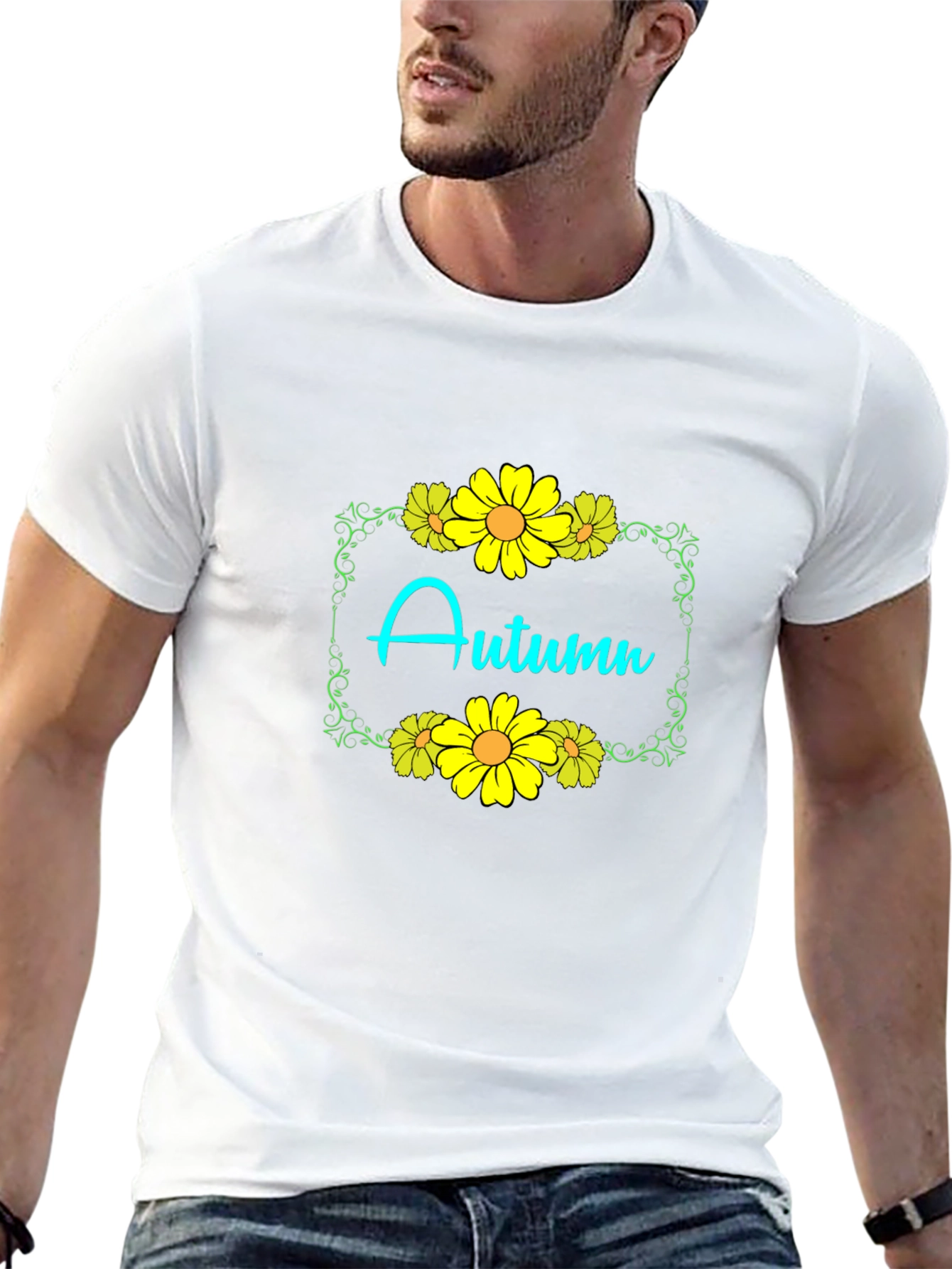 Autumn Floral Graphic Black T-Shirt
