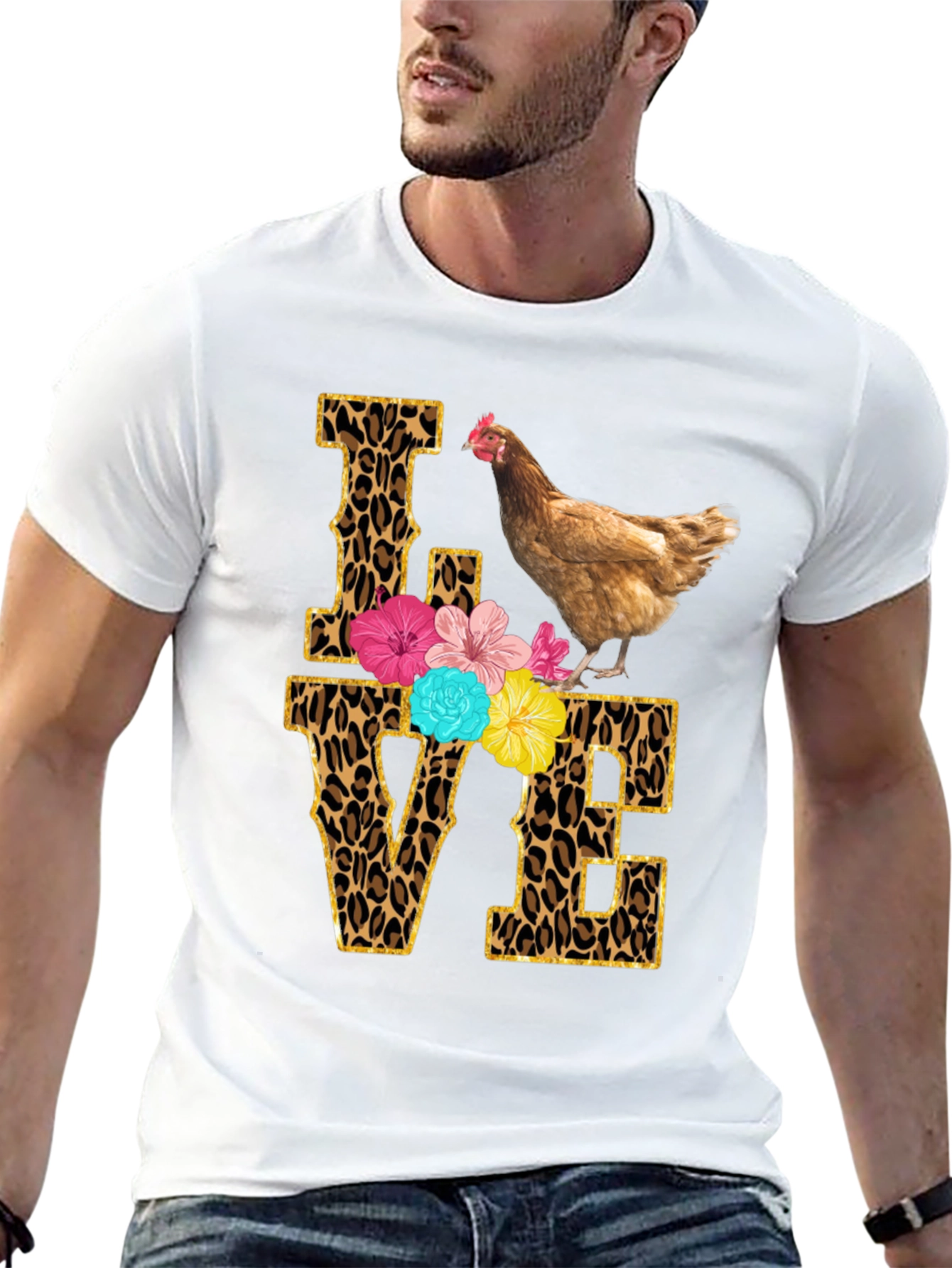 Chicken Love T-Shirt - Leopard Print