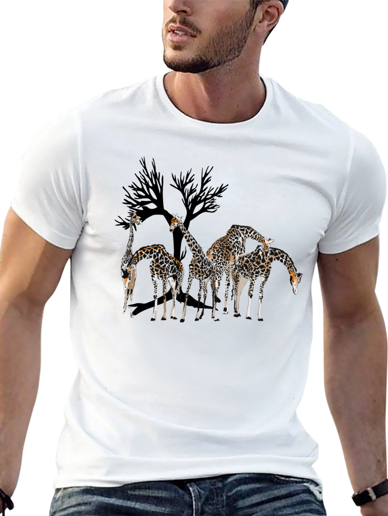 Giraffe Family Graphic Tee - Mens Black T-Shirt