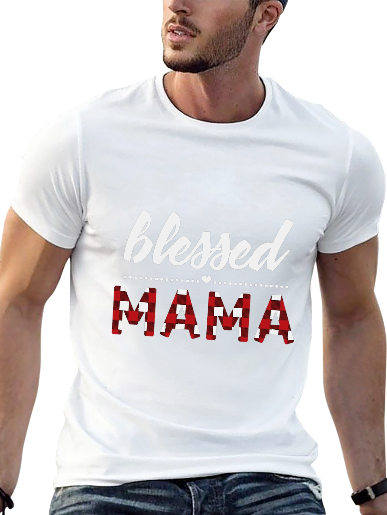 Blessed Mama Red Plaid Graphic T-Shirt