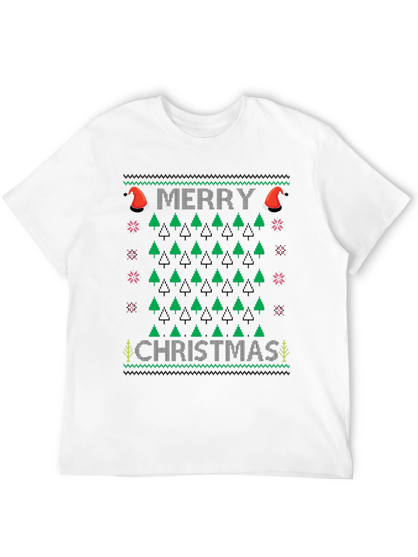 Ugly Christmas Sweater T-Shirt - Merry Christmas Tree Design