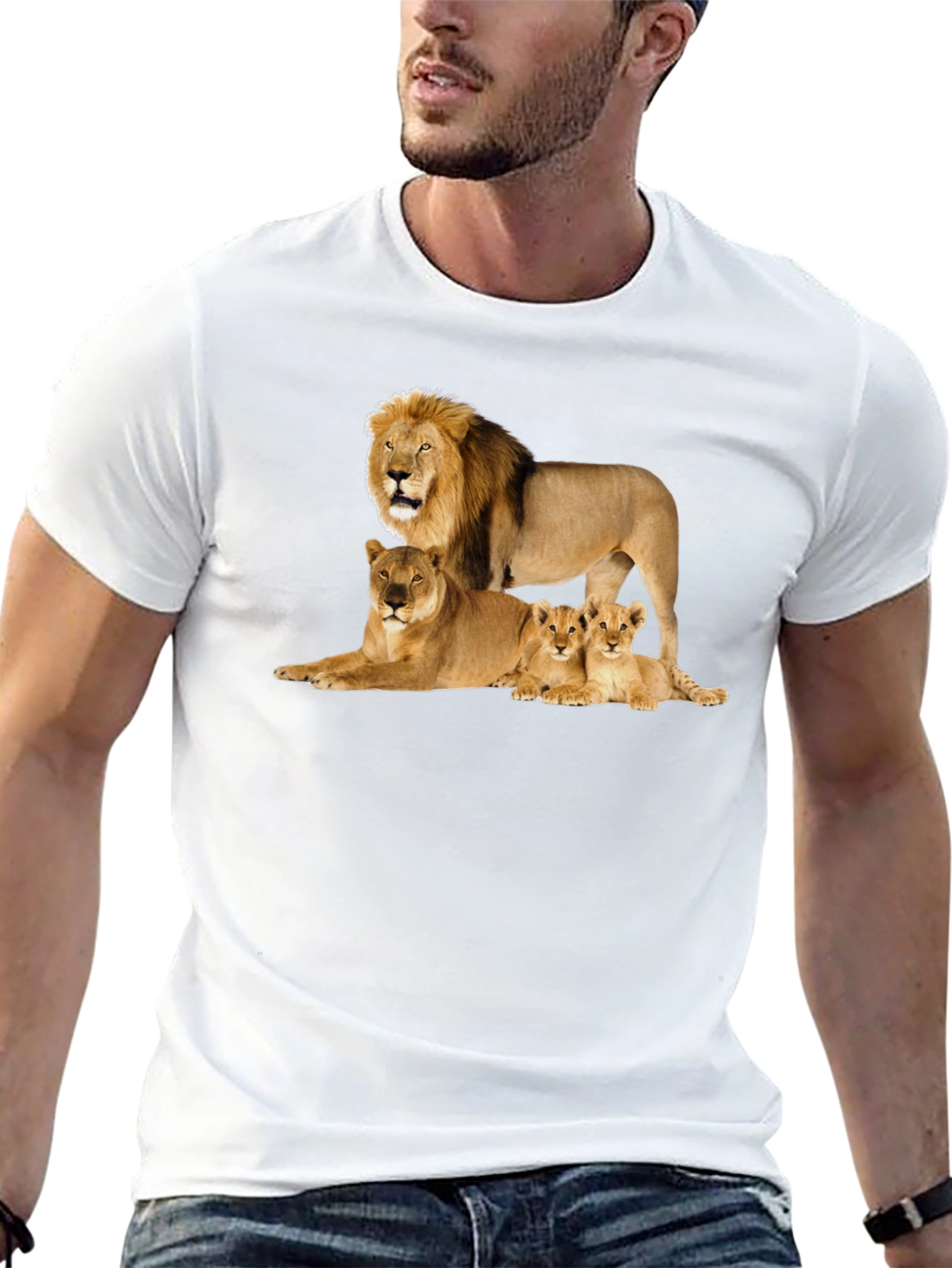 Lion Family Graphic Tee - Black Cotton T-Shirt