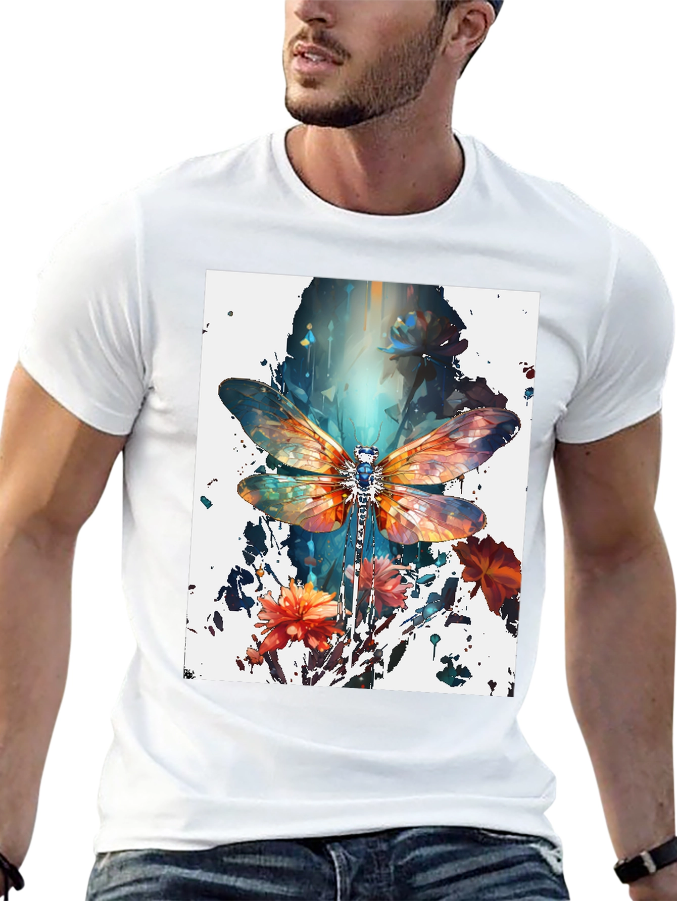 Dragonfly Art Print Black Tee