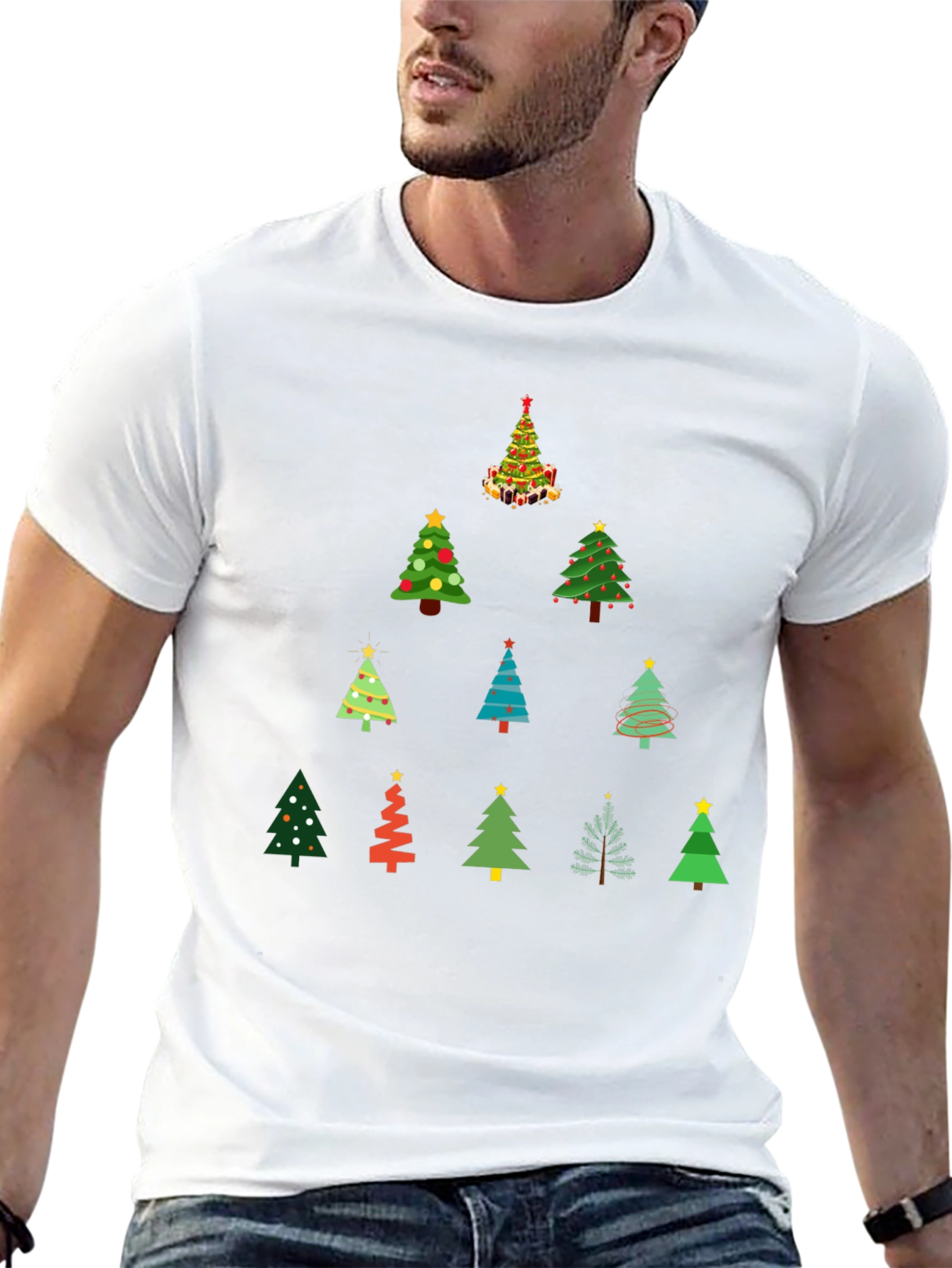 Festive Christmas Tree Pattern T-Shirt