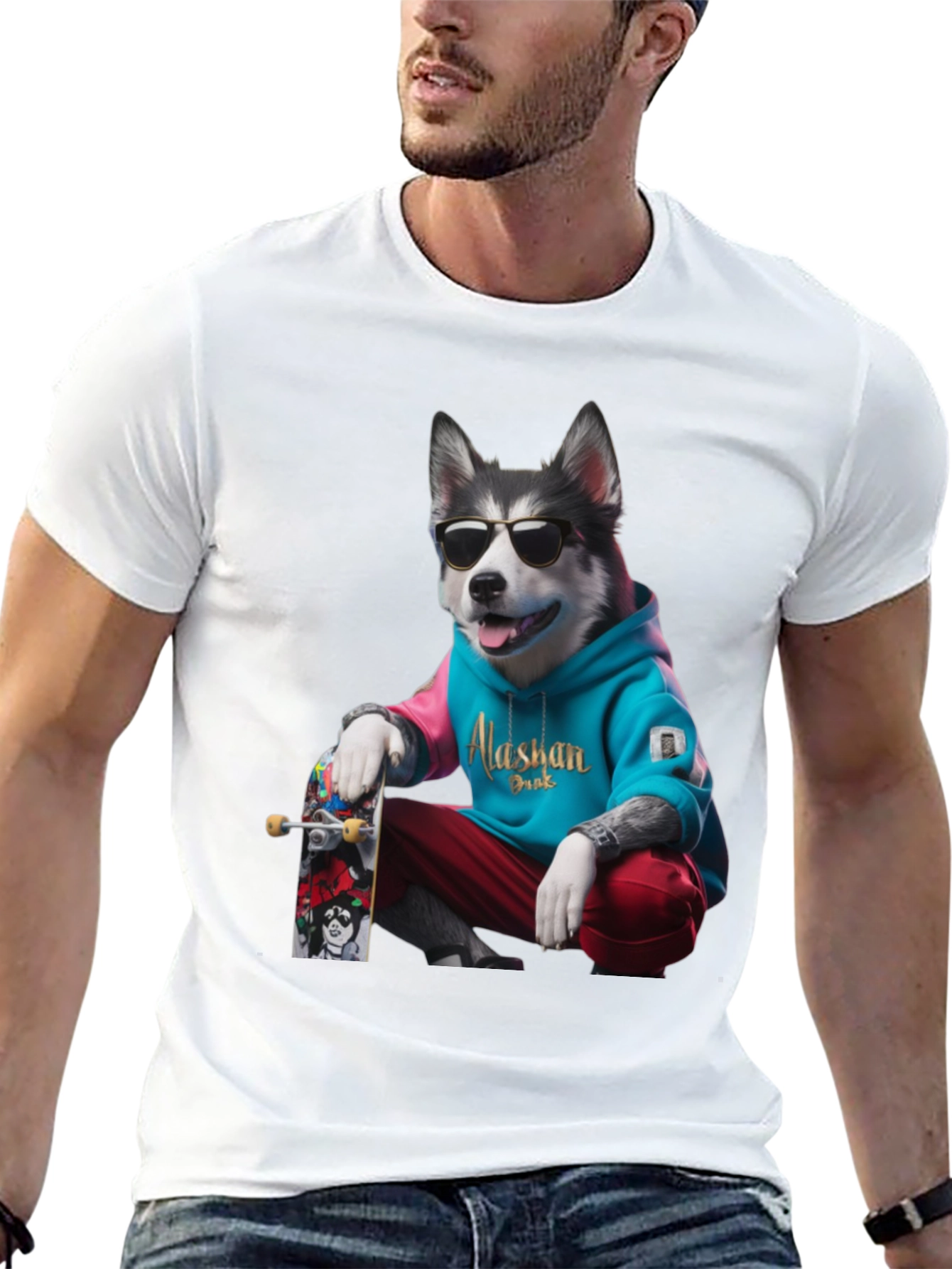 Cool Alaskan Husky Graphic Tee - Skater Dog