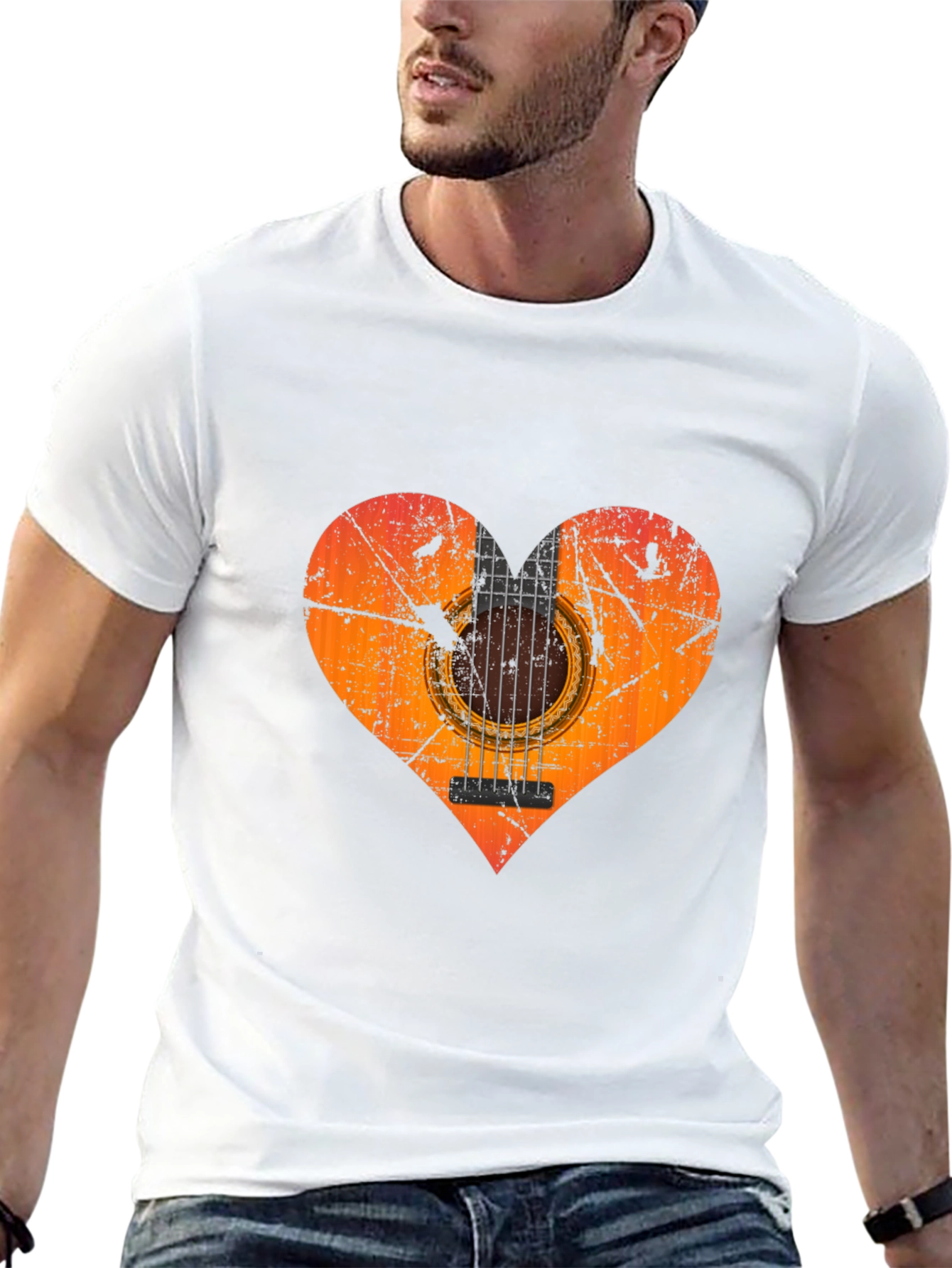 Guitar Heart Graphic T-Shirt - Black