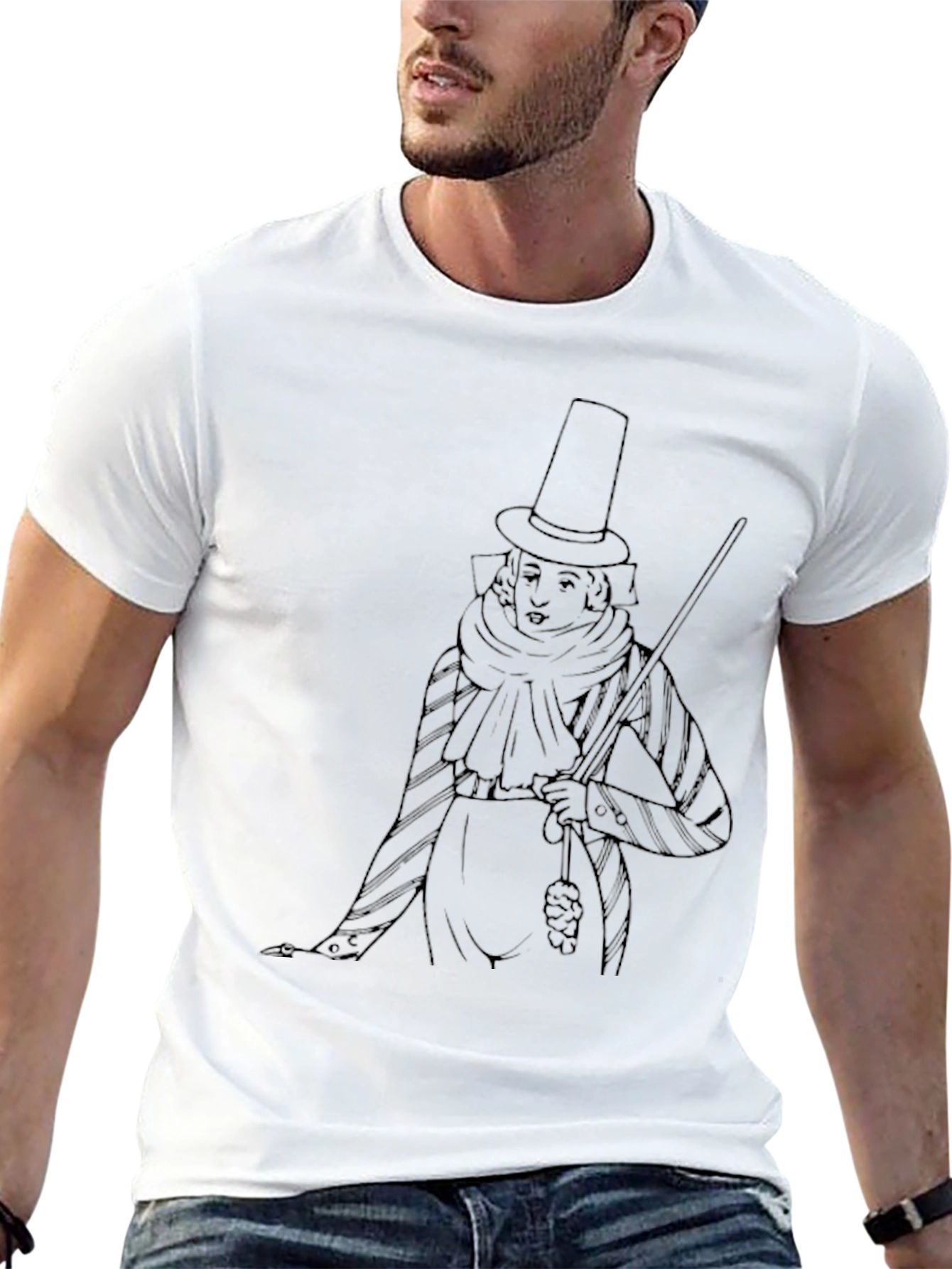 Mens Black T-Shirt with Victorian Gentleman Design