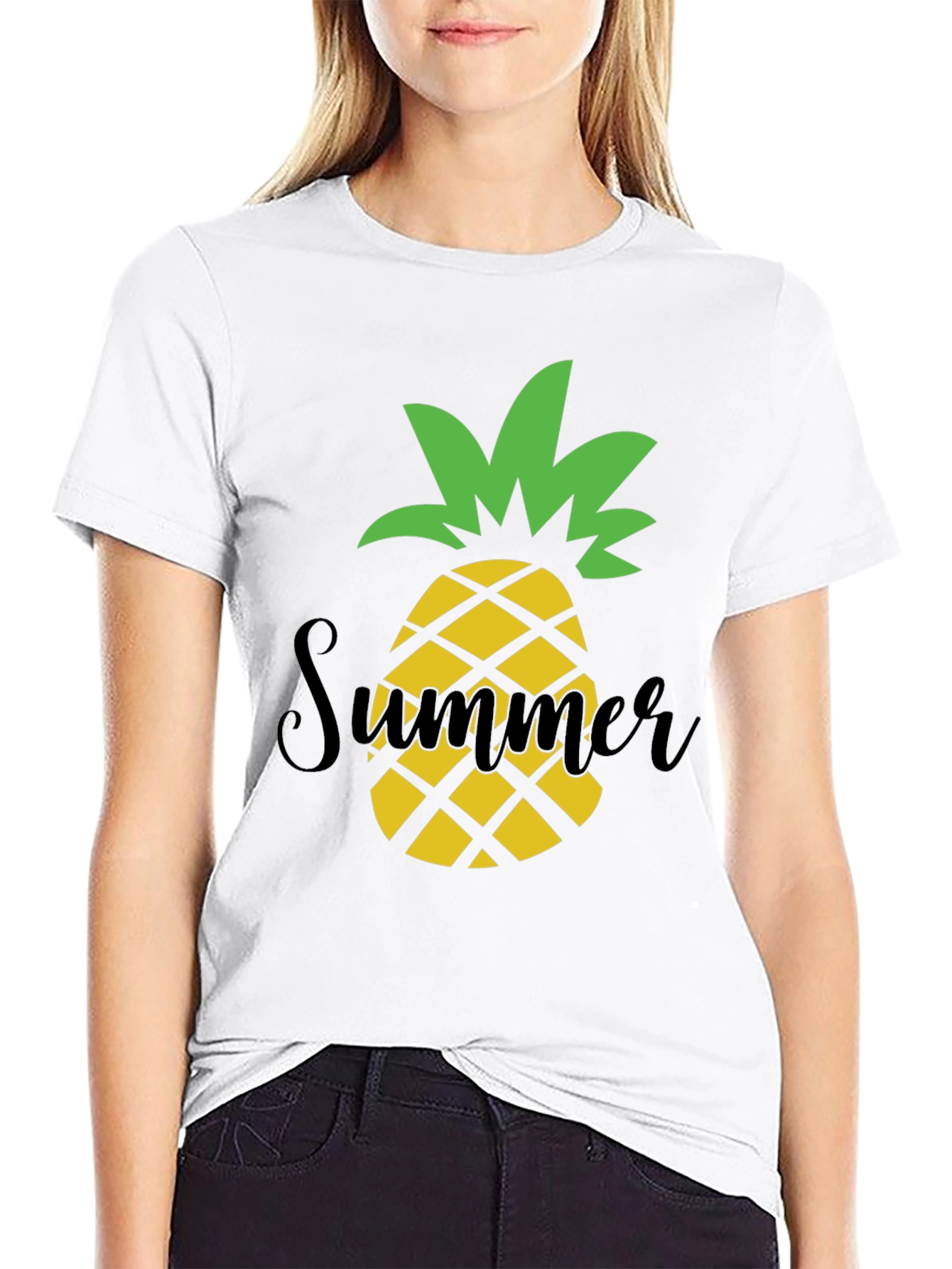 Summer Pineapple Graphic Black T-Shirt