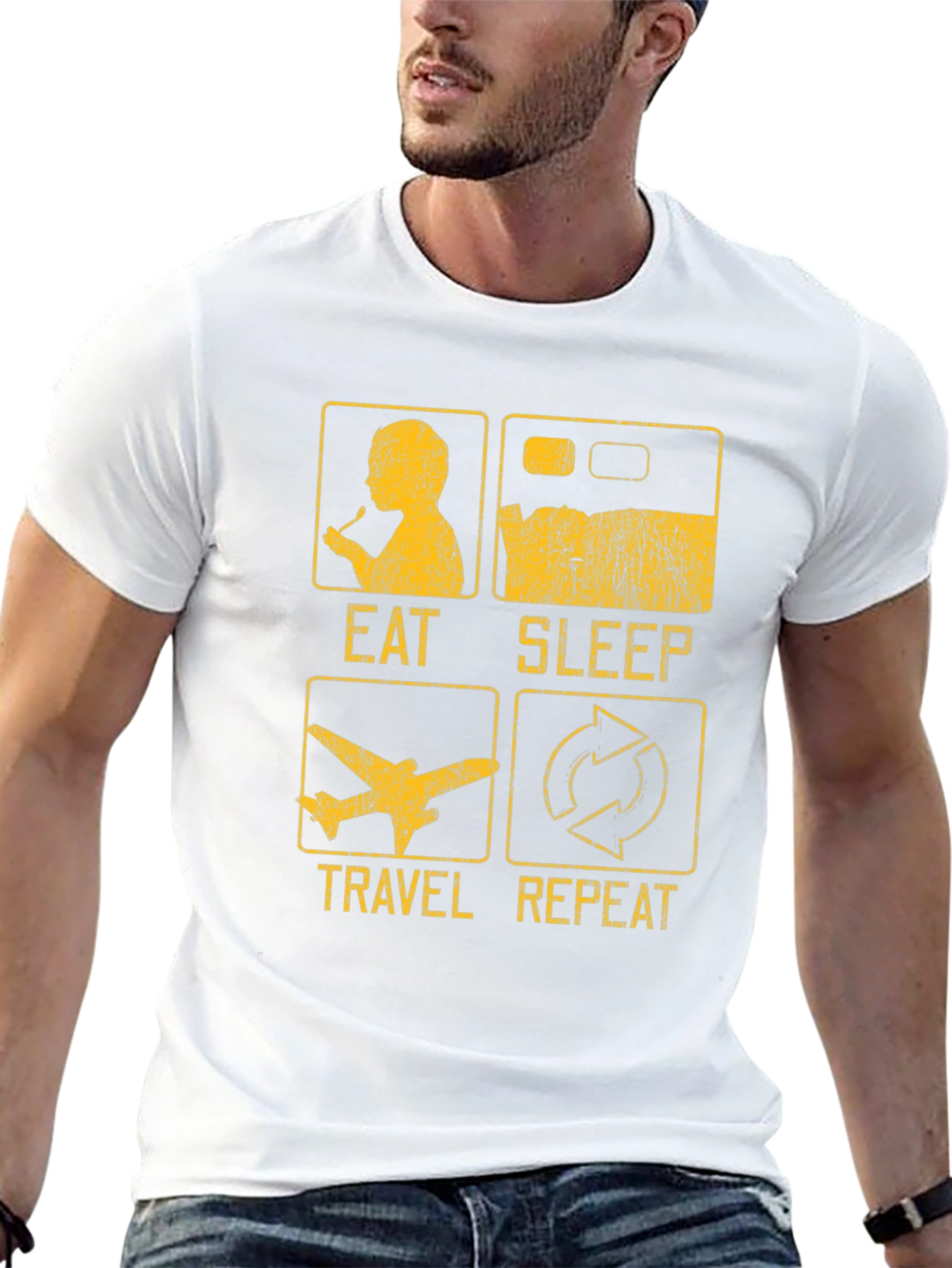 Eat Sleep Travel Repeat T-Shirt - Black Cotton Tee
