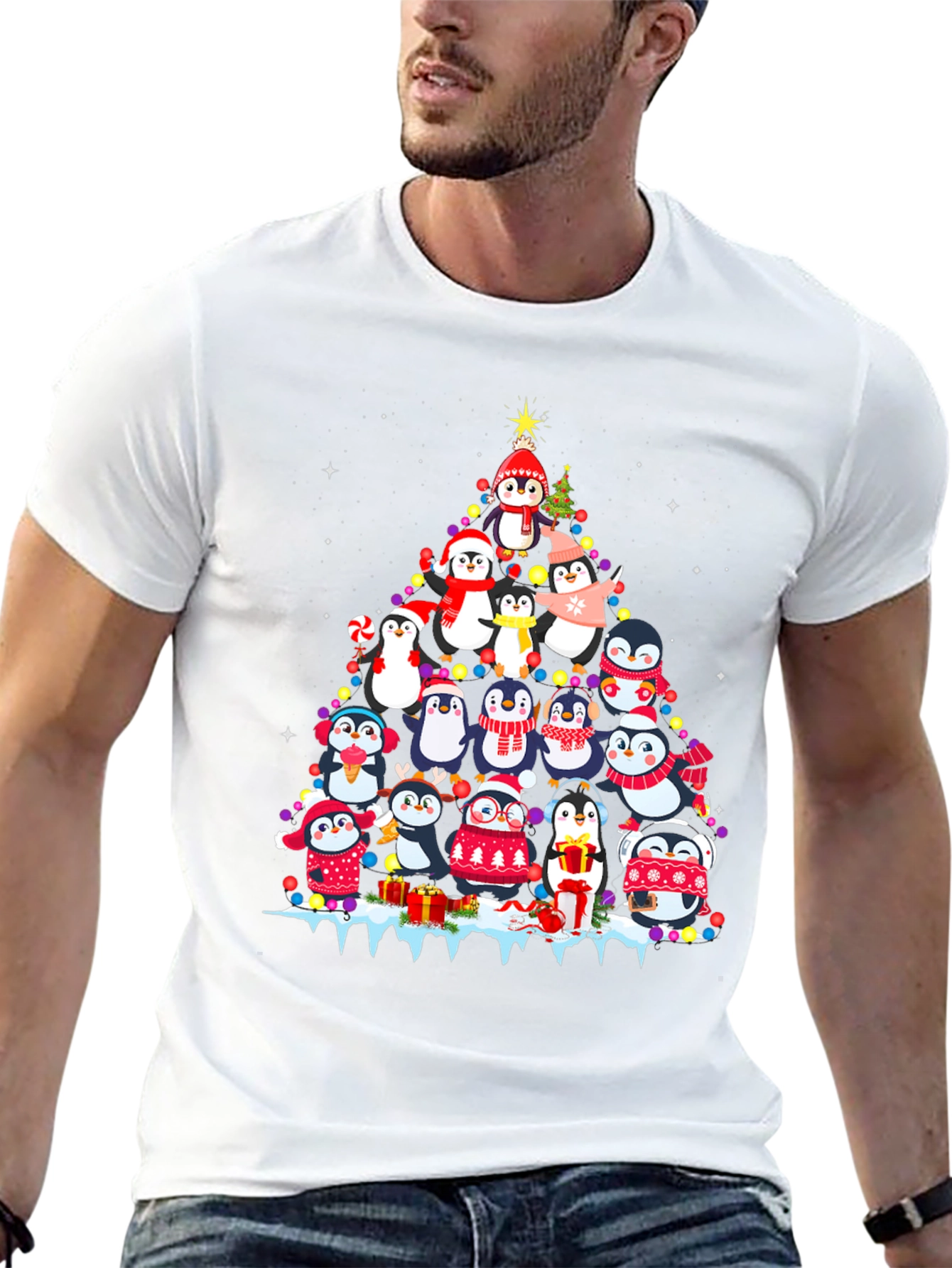 Festive Penguin Christmas Tree T-Shirt