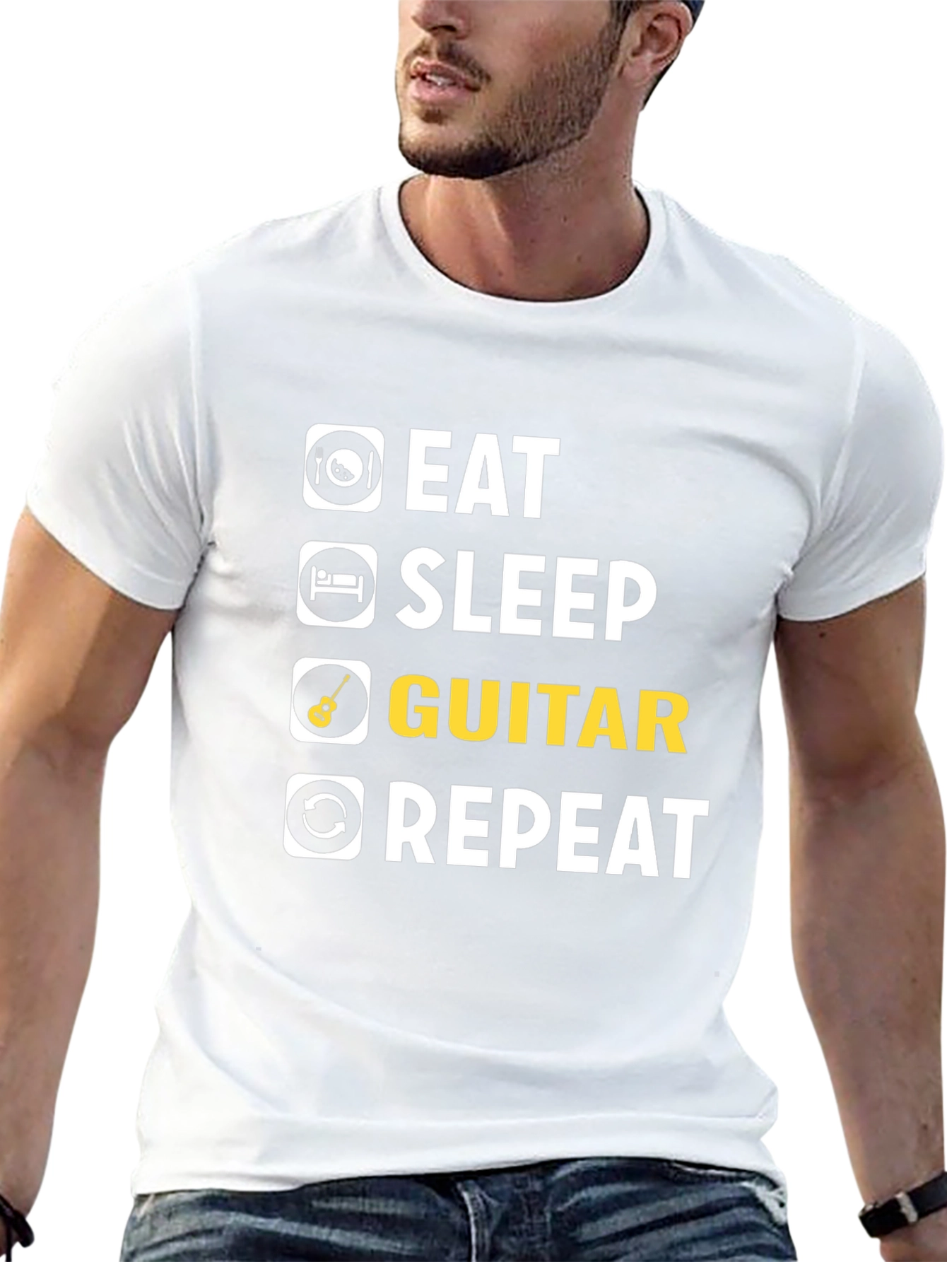 Eat Sleep Guitar Repeat T-Shirt | Musician Tee