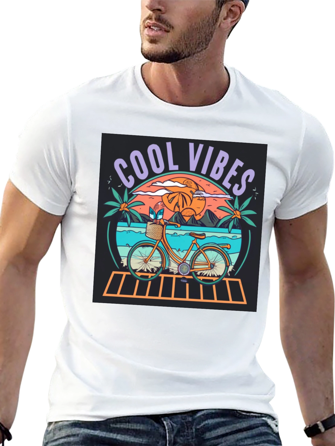 Cool Vibes Beach Bicycle Graphic T-Shirt