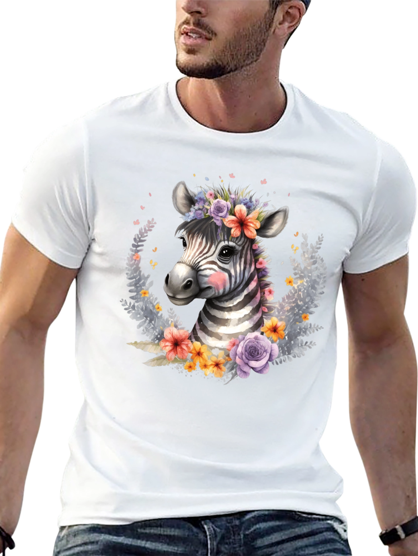 Floral Zebra Graphic T-Shirt - Unisex