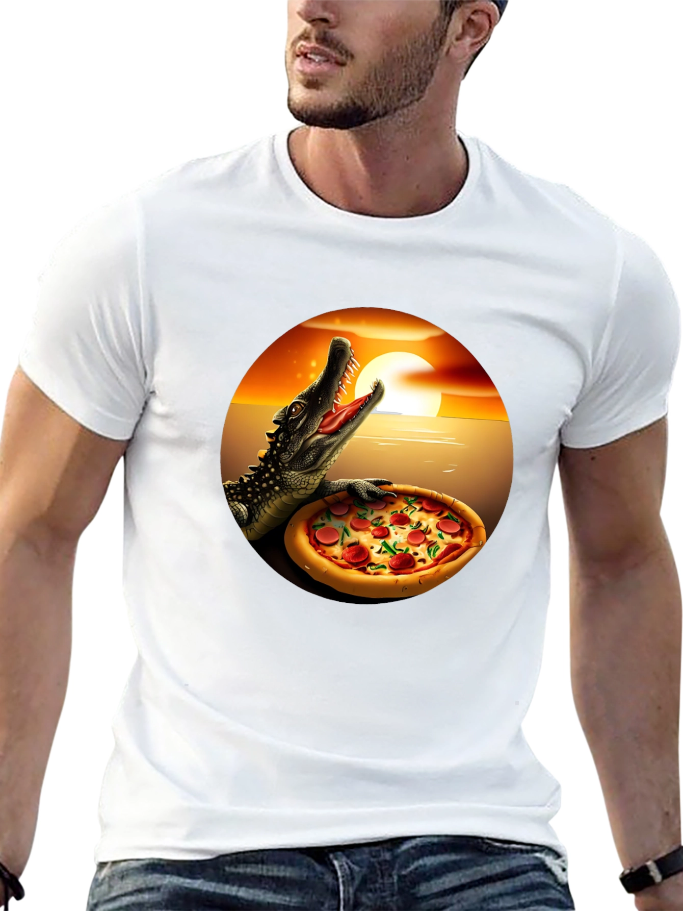 Pizza Gator Graphic T-Shirt - Novelty Design