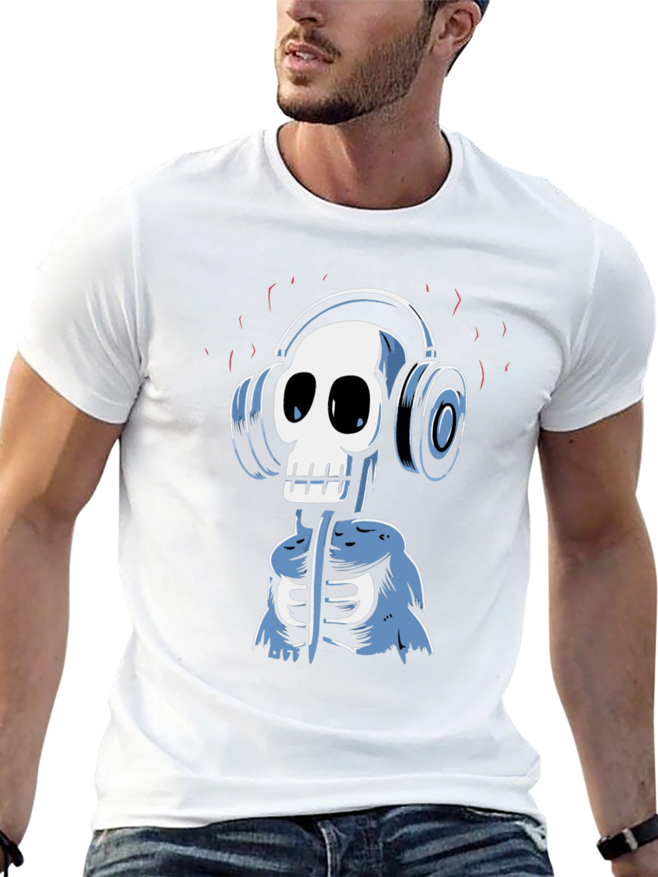 Skull DJ Graphic Tee - Black Cotton T-Shirt