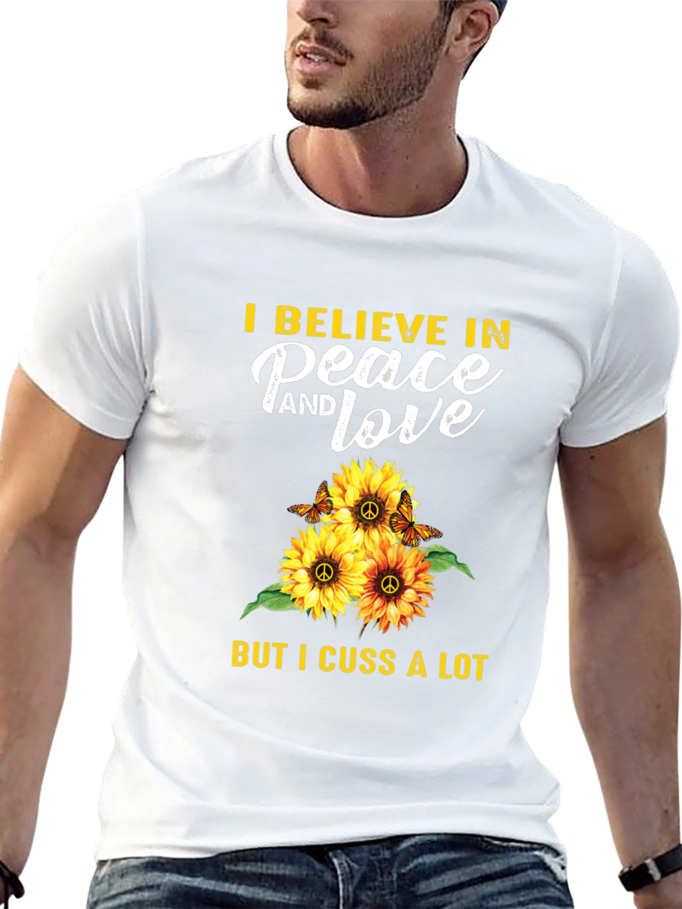 Peace Love Cuss T-Shirt Sunflower Hippie Graphic Tee