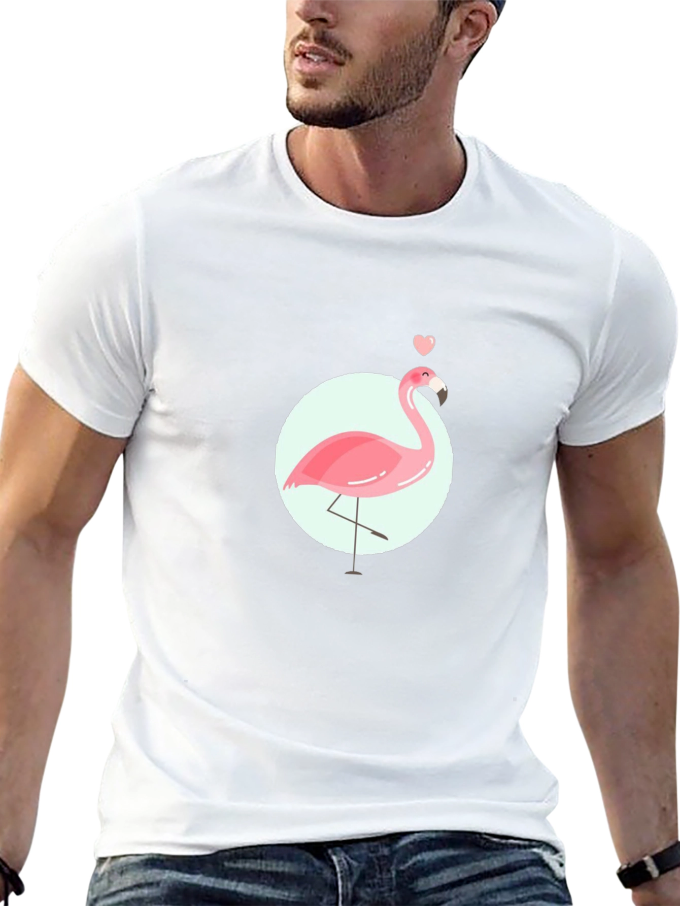 Pink Flamingo Graphic Tee - Black Cotton Casual T-Shirt