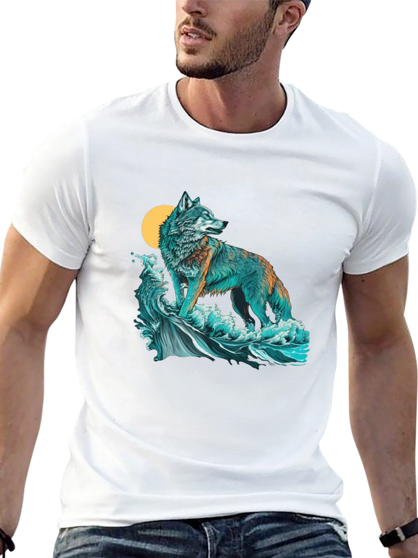 Wolf Moon Waves Graphic Tee - Stylish Comfort