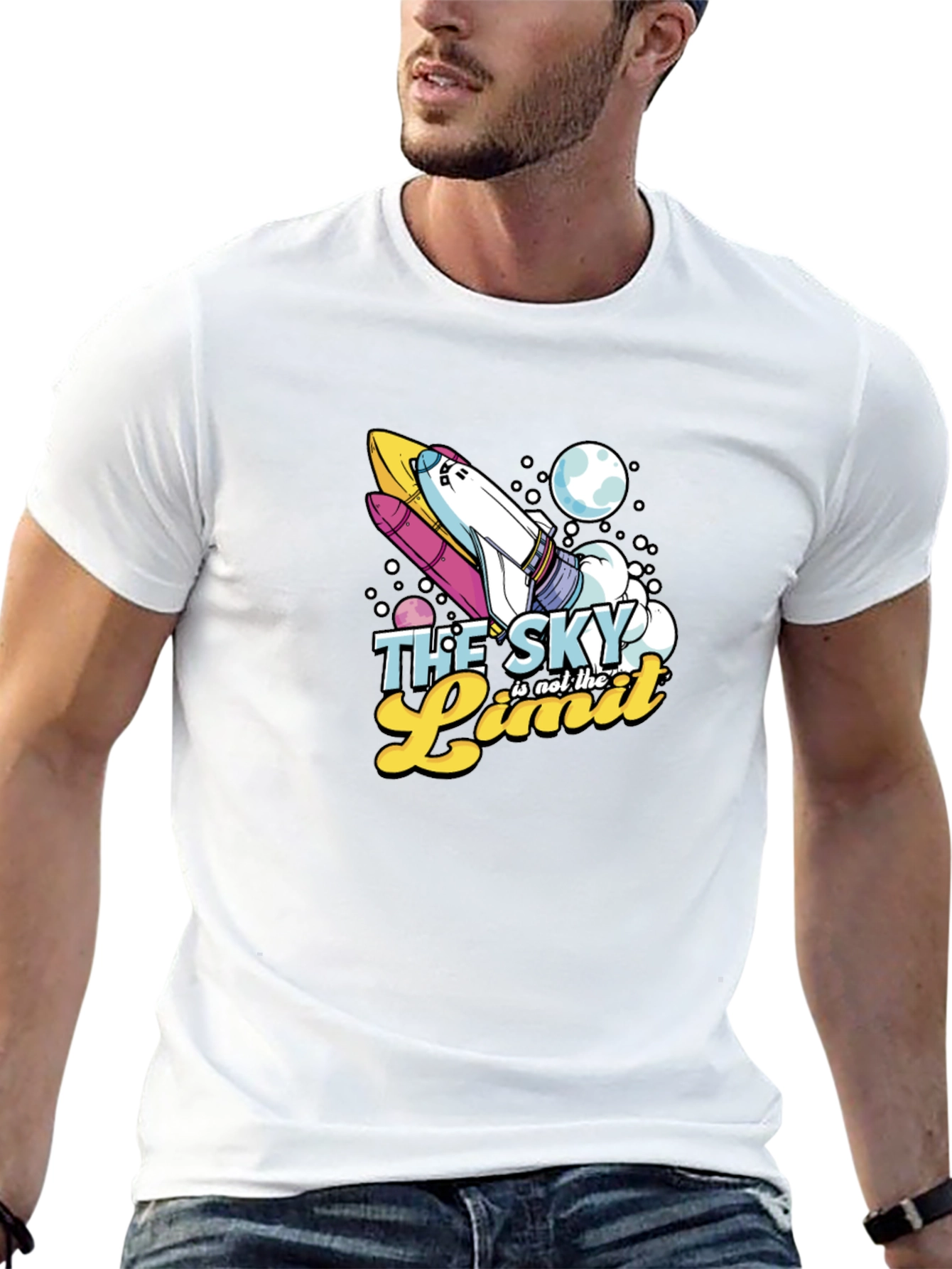Skys the Limit Space Rocket Graphic T-Shirt