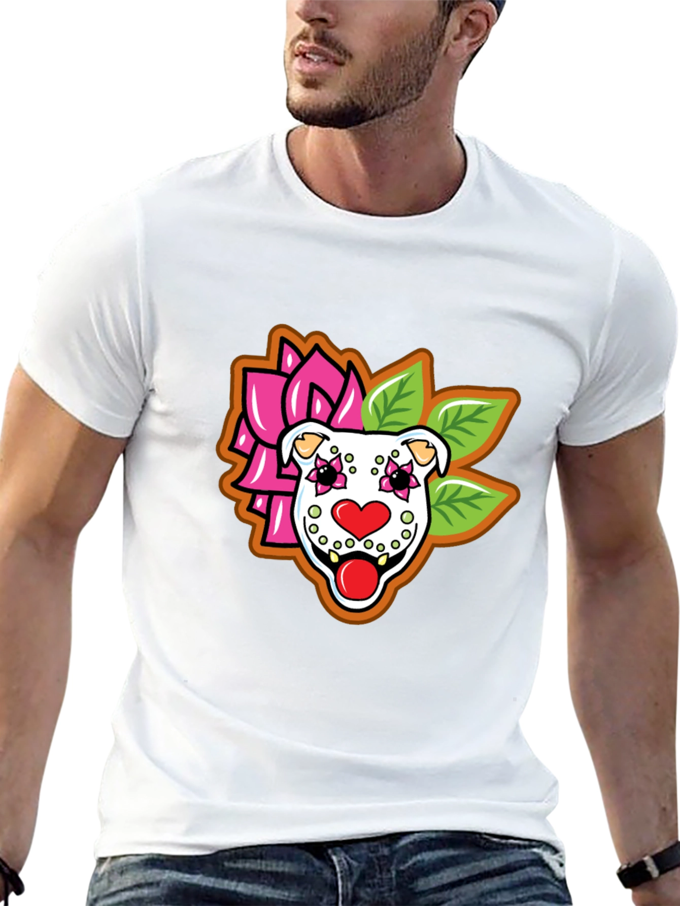 Sugar Skull Pitbull Graphic Tee - Black