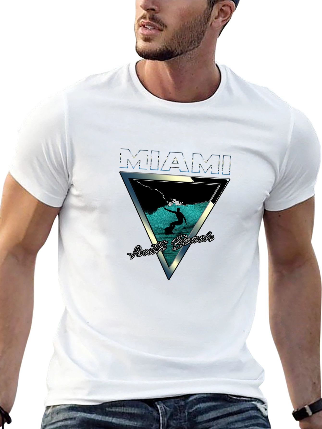 Miami South Beach Graphic Tee - Surfer Design