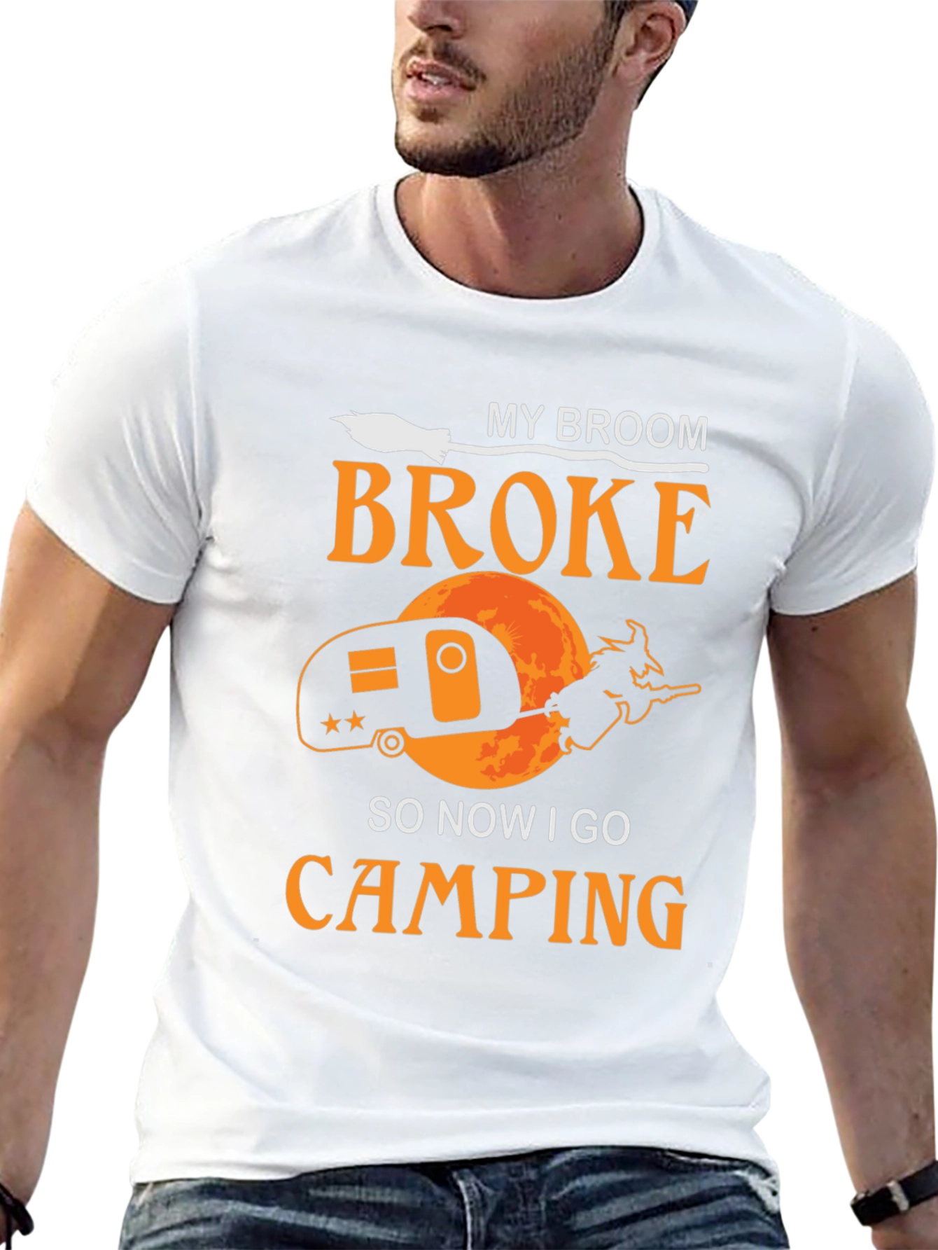 Funny Witch Camping T-Shirt - My Broom Broke