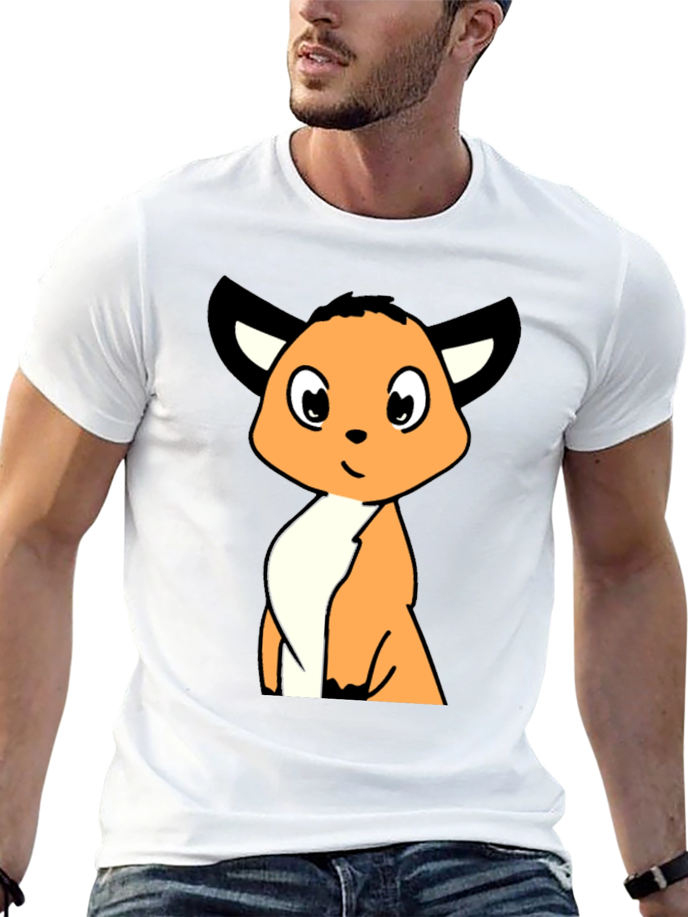 Cartoon Fox Graphic Tee - Black Casual T-Shirt