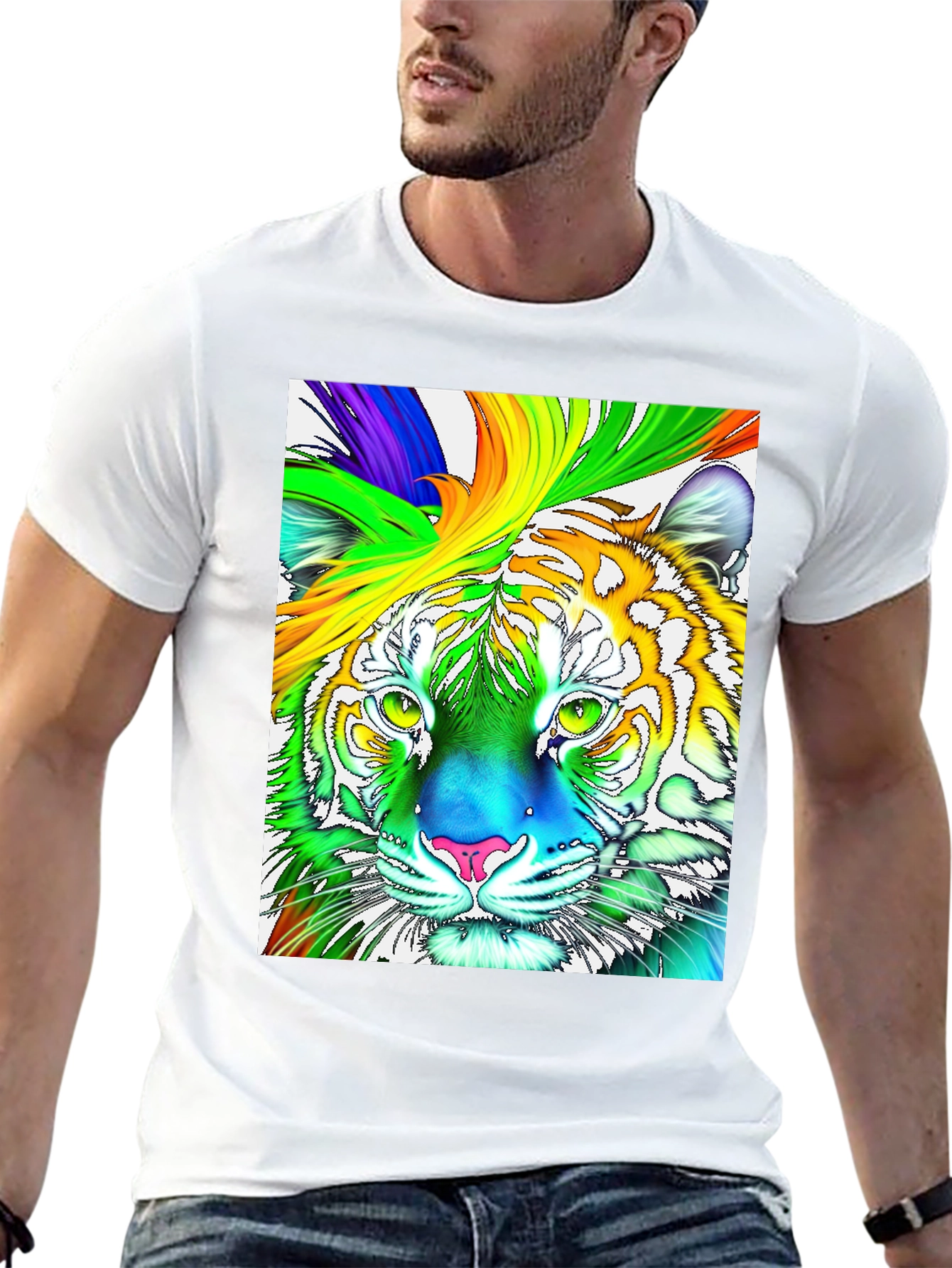 Rainbow Tiger Graphic T-Shirt - Vibrant & Bold!