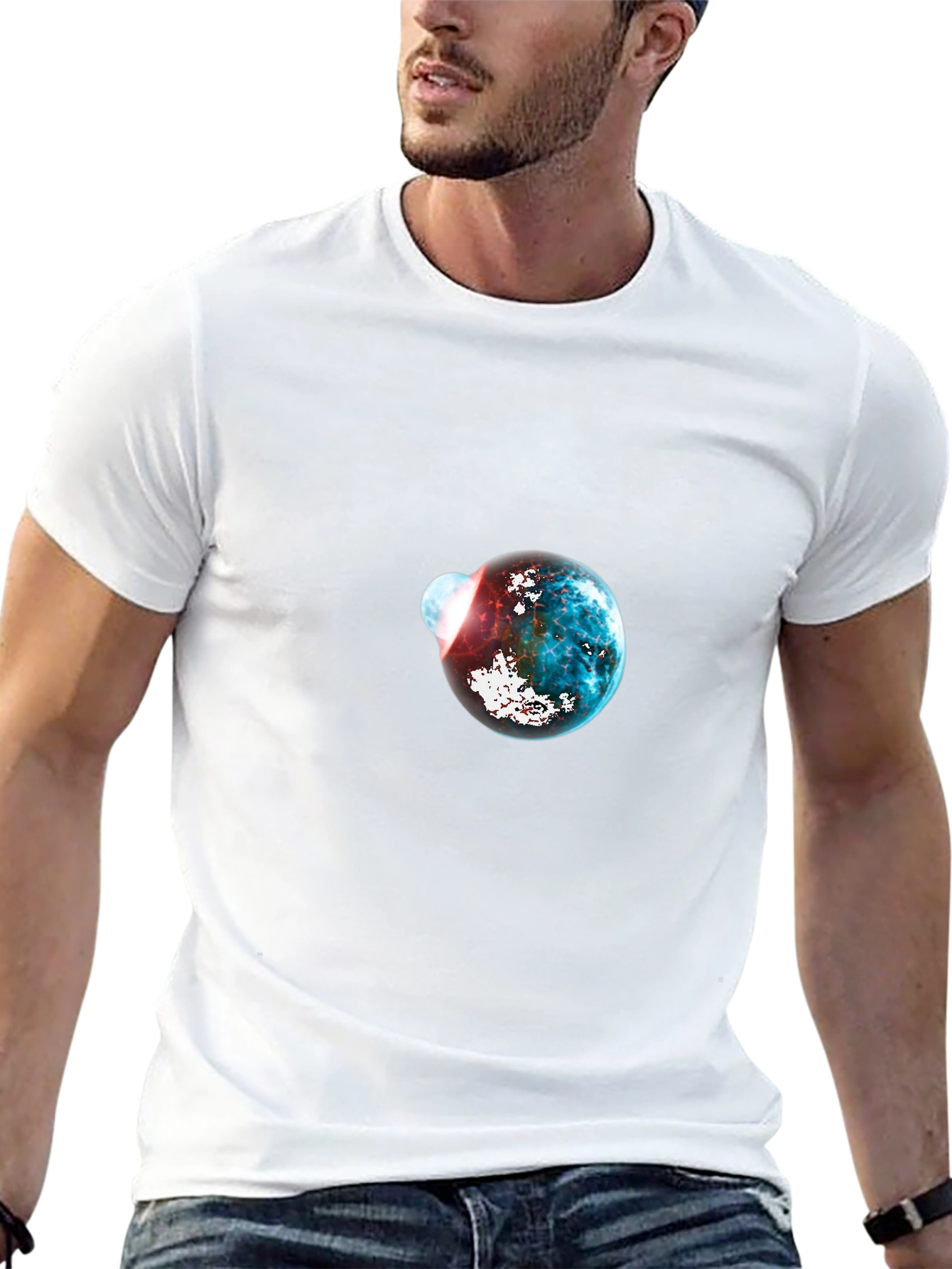 Galaxy Planet Graphic Print Mens Black T-Shirt