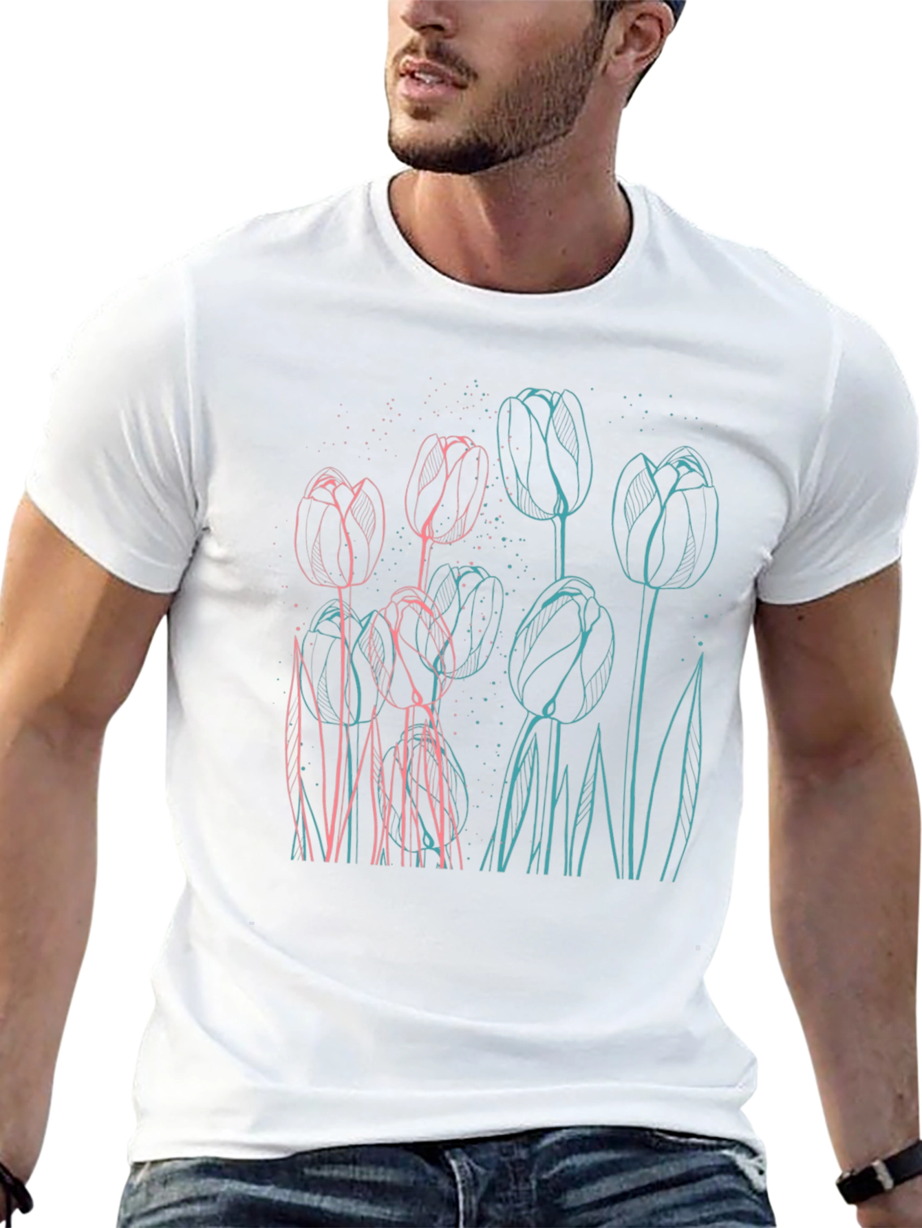 Floral Outline Graphic Tee - Modern Style