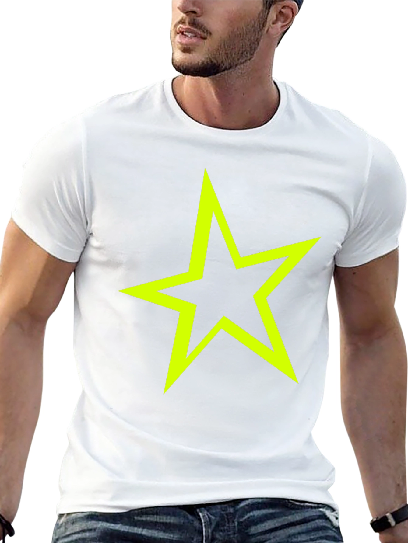 Neon Star Graphic Tee - Stylish Black Cotton T-Shirt