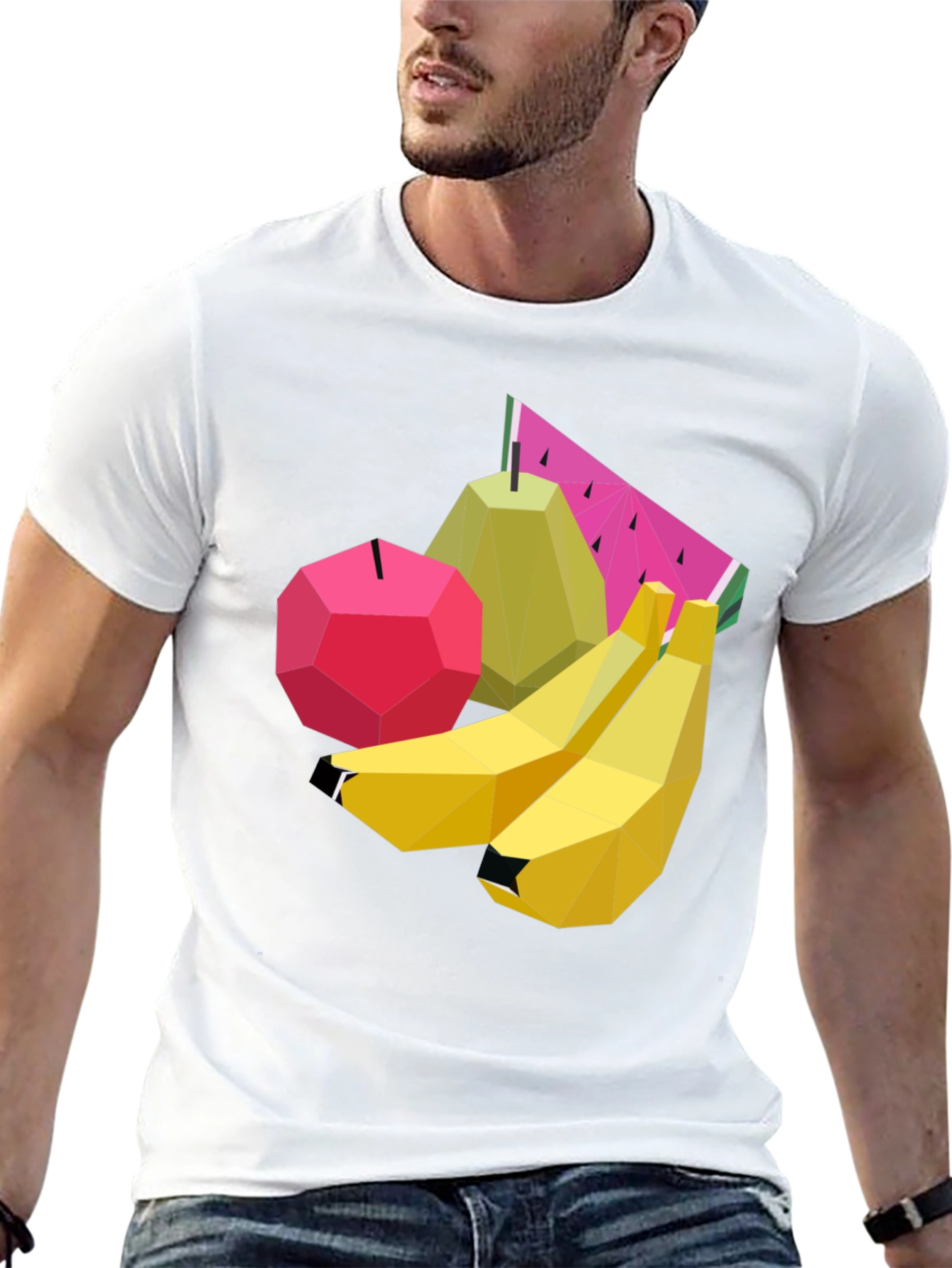 Geometric Fruit Graphic Black T-Shirt