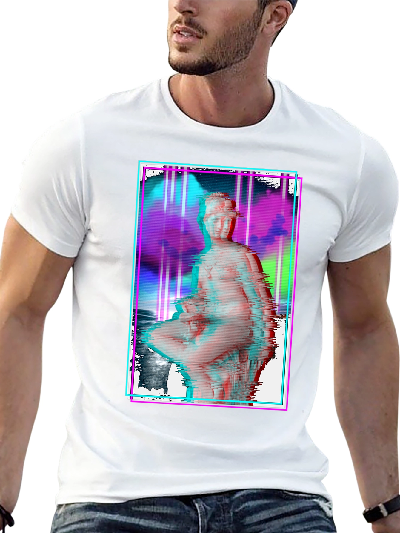 Glitch Art Statue Graphic Black T-Shirt