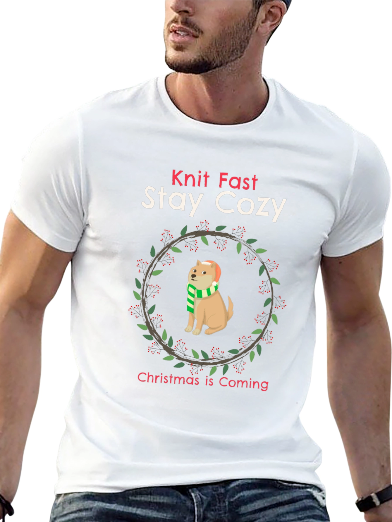 Knit Fast Stay Cozy Christmas Dog T-Shirt