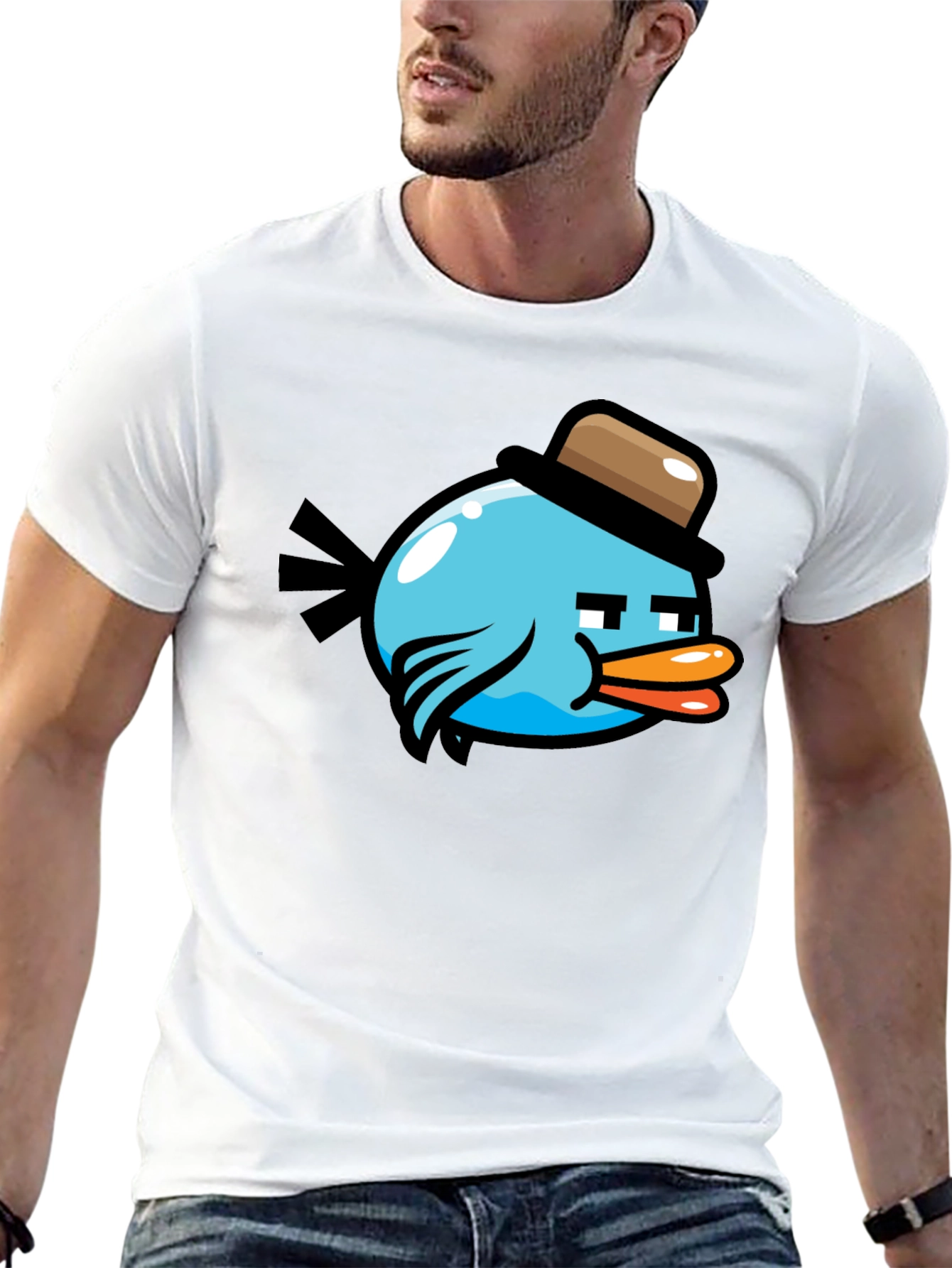 Cartoon Bird Graphic T-Shirt - Mens Black Tee