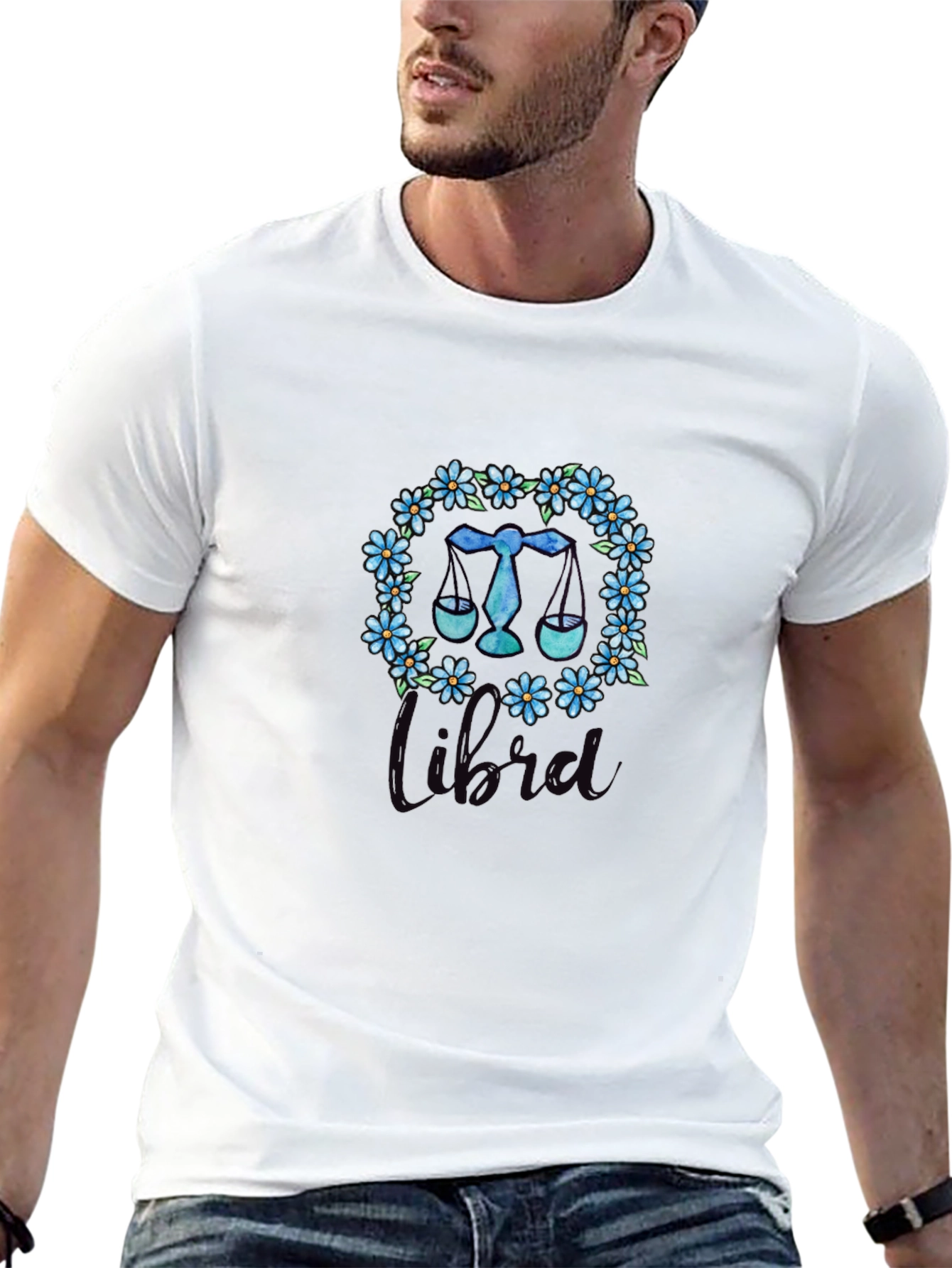 Libra Zodiac Floral Wreath T-Shirt