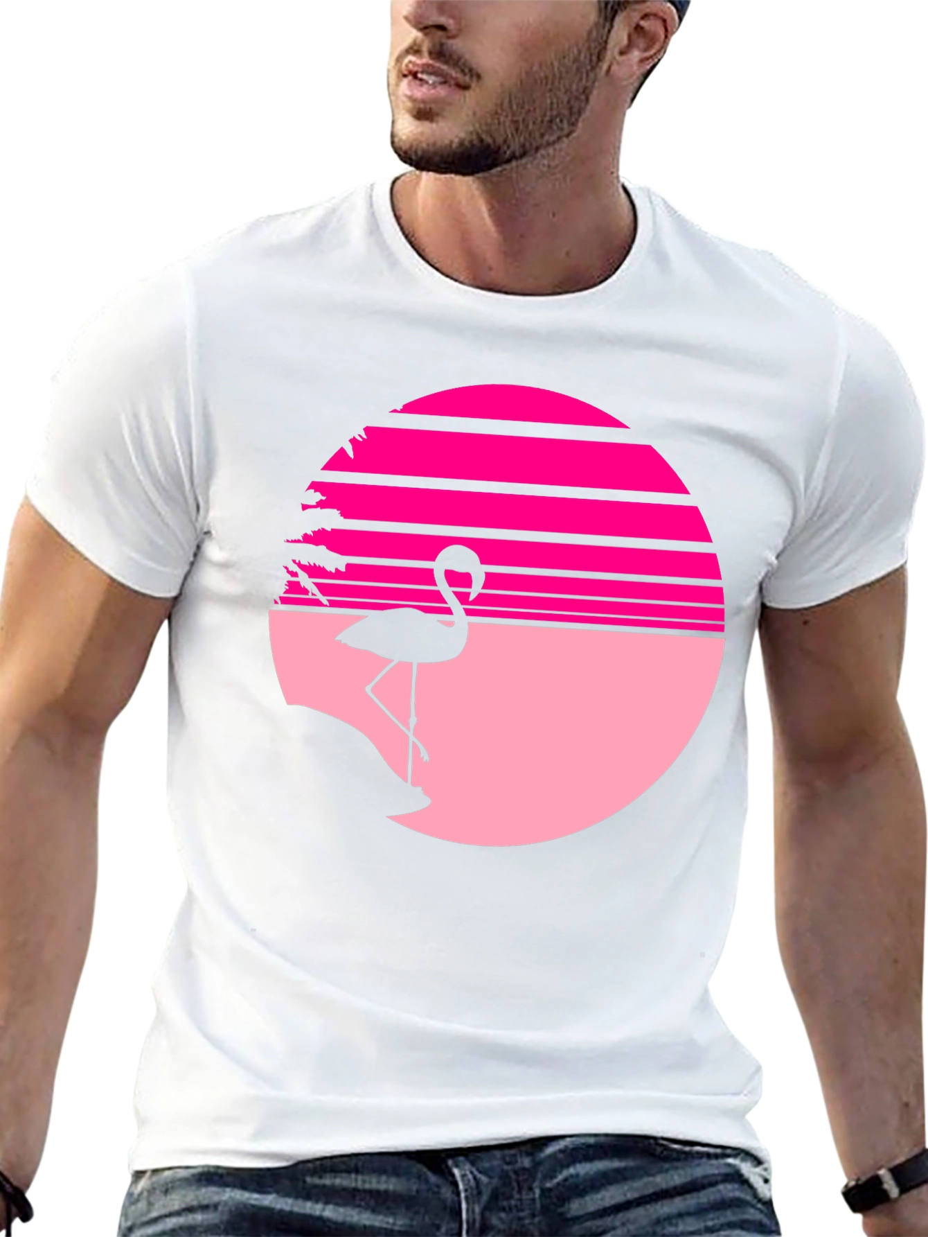 Retro Flamingo Sunset T-Shirt - Black