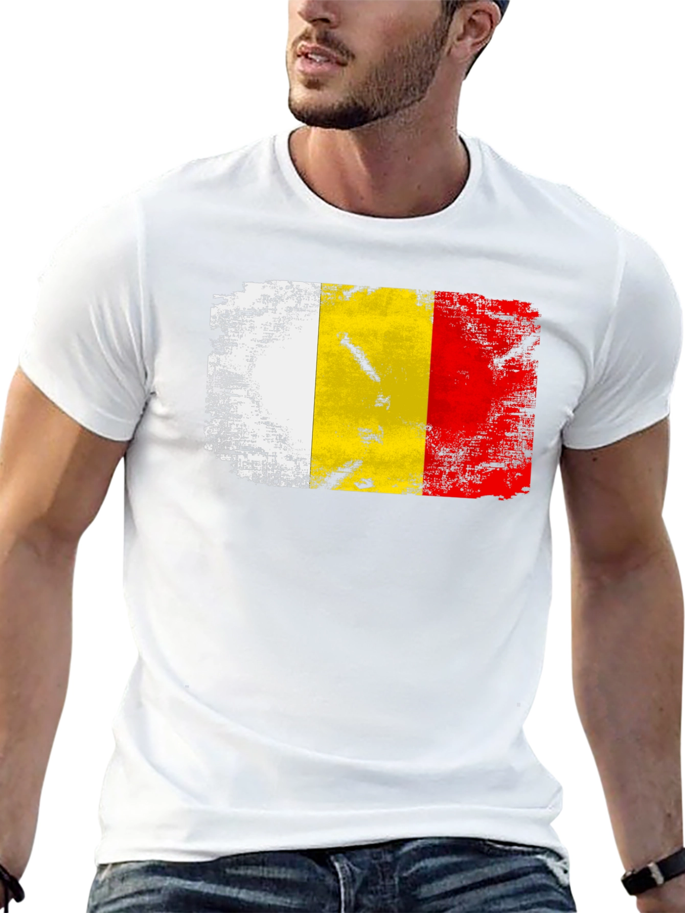 Belgium Flag Distressed T-Shirt - Black