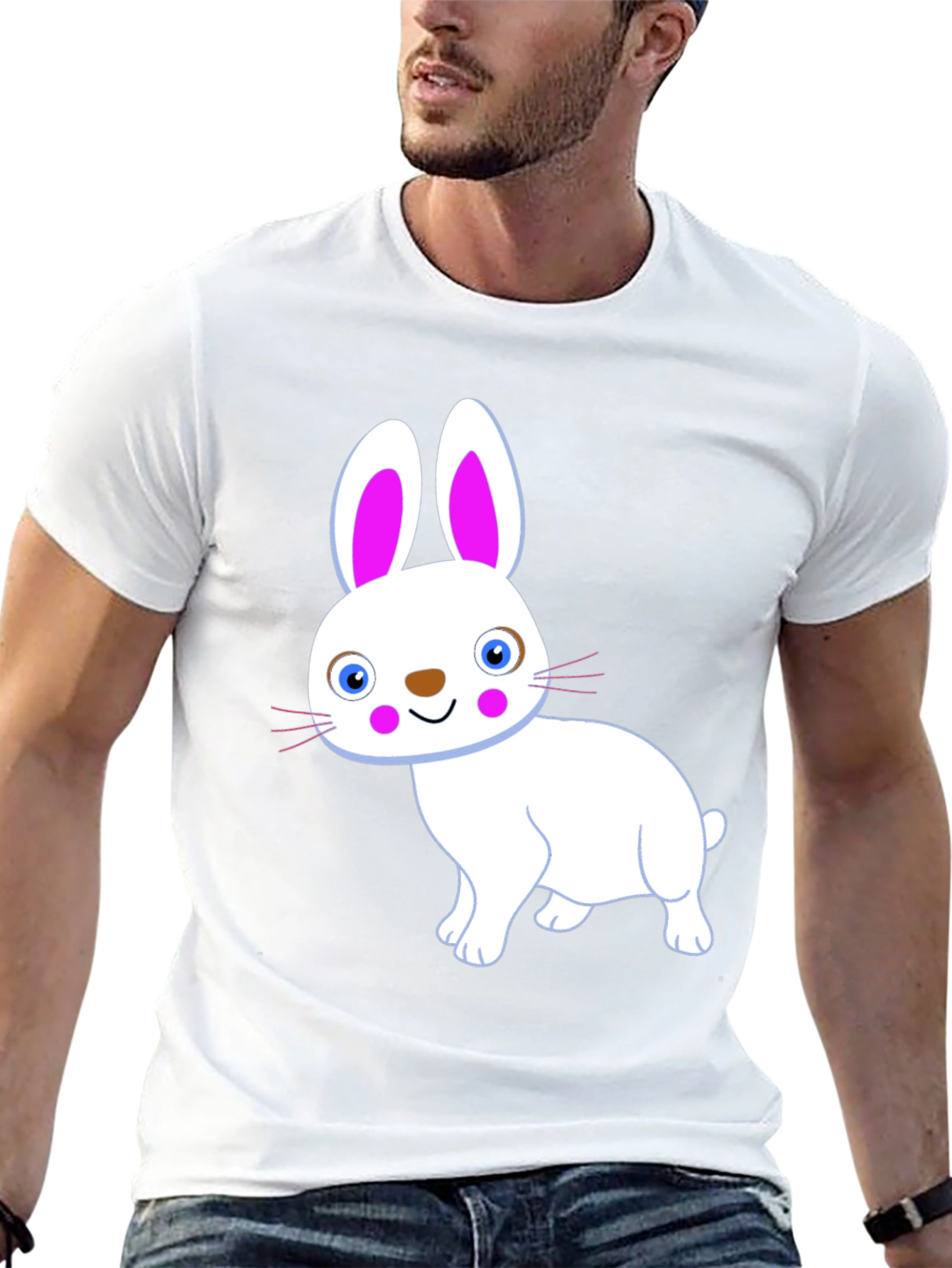 Cute Bunny Graphic Tee - Black Cotton T-Shirt