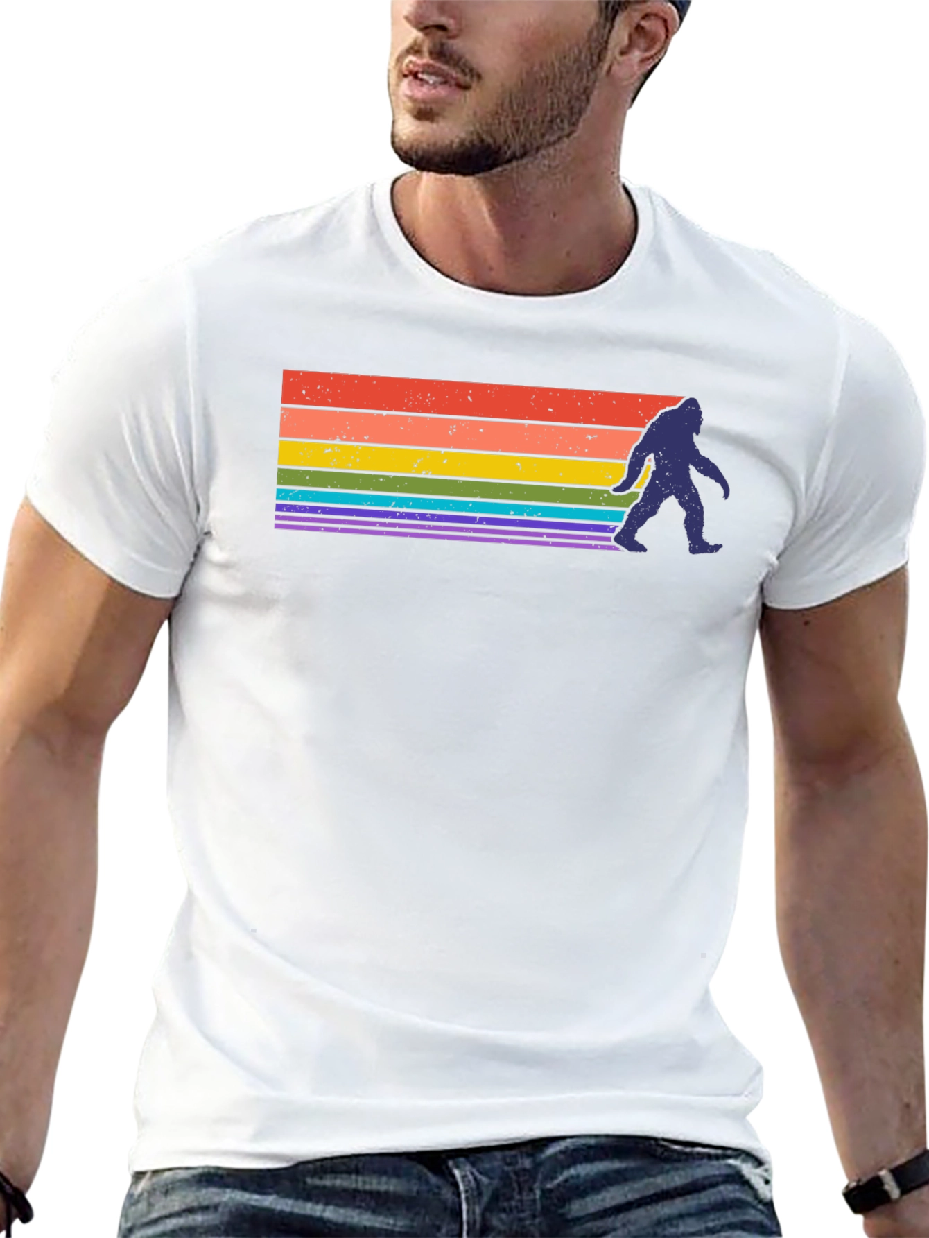 Retro Bigfoot Rainbow T-Shirt - Sasquatch Pride Tee