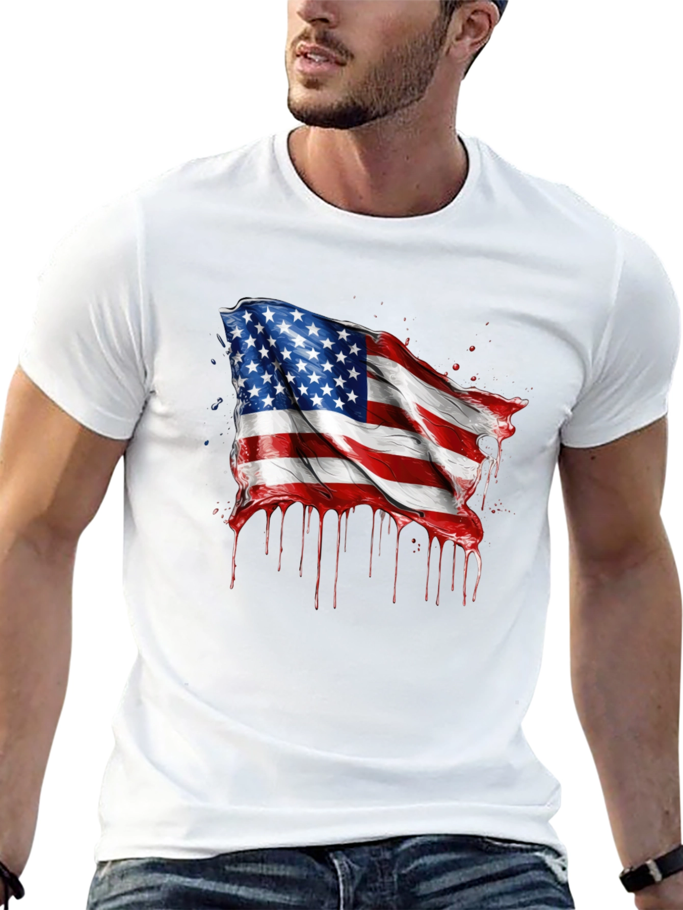 American Flag Drip Graphic Tee - Patriotic Style