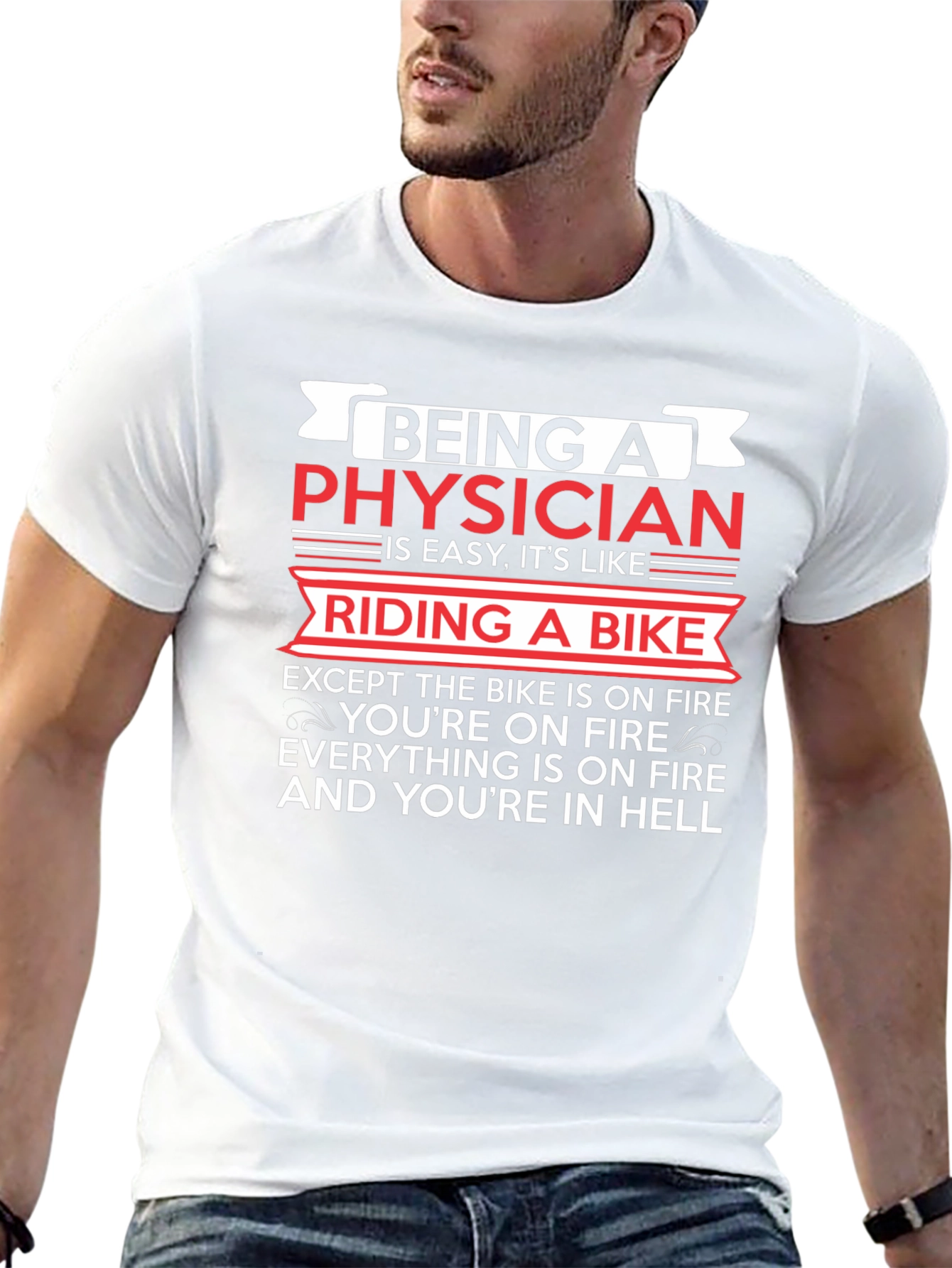 Physician Riding Bike On Fire Novelty T-Shirt