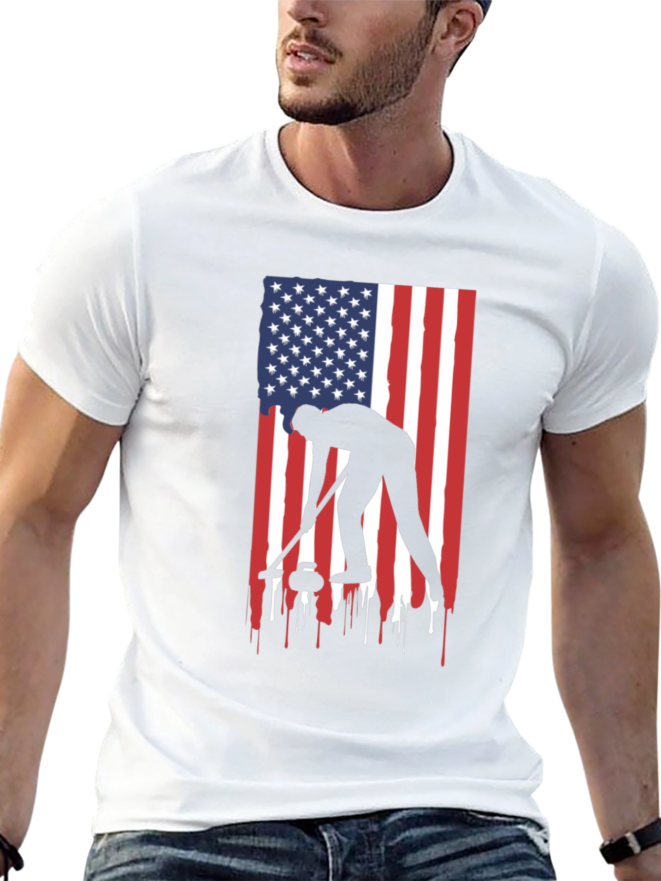 Curling USA Flag Graphic Tee